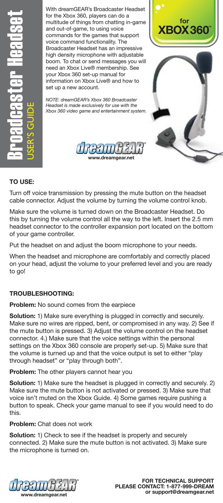 DreamGEAR DG733 Video Game Headset User Manual