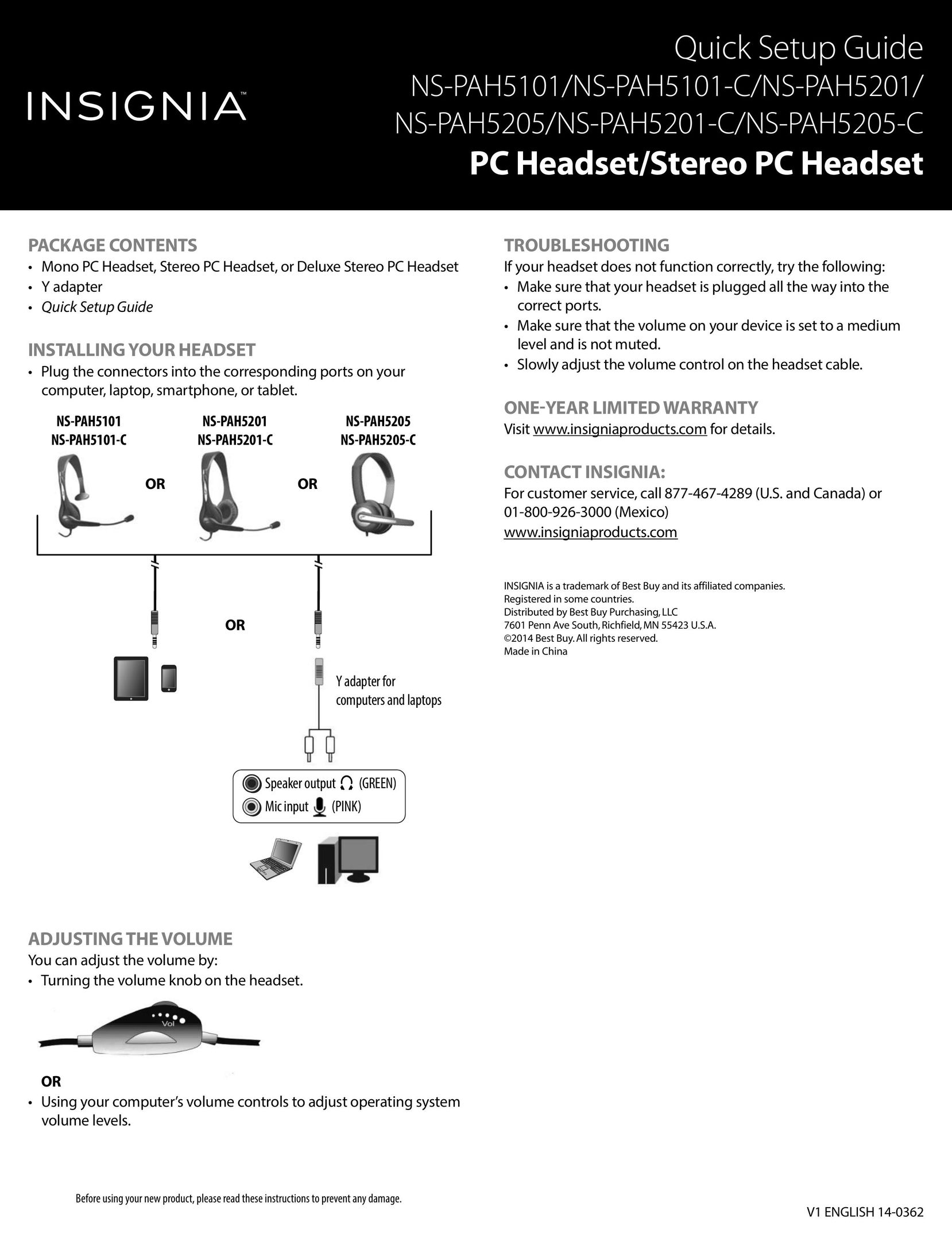 Insignia NS-PAH5101-C Video Game Headset User Manual