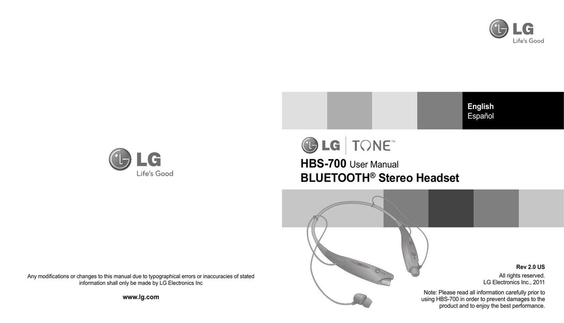 LG Electronics HBS-700 Video Game Headset User Manual