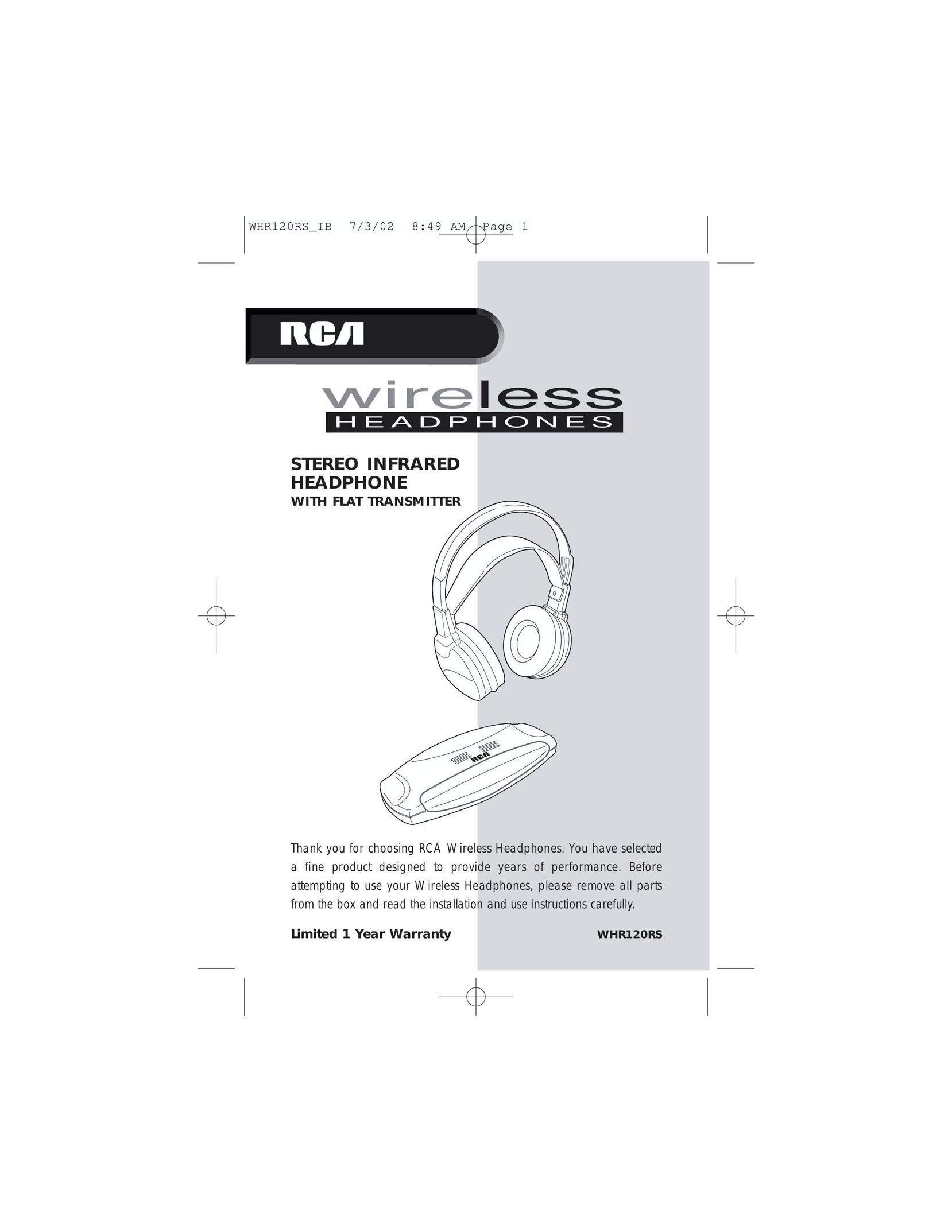 RCA WHR120RS Video Game Headset User Manual