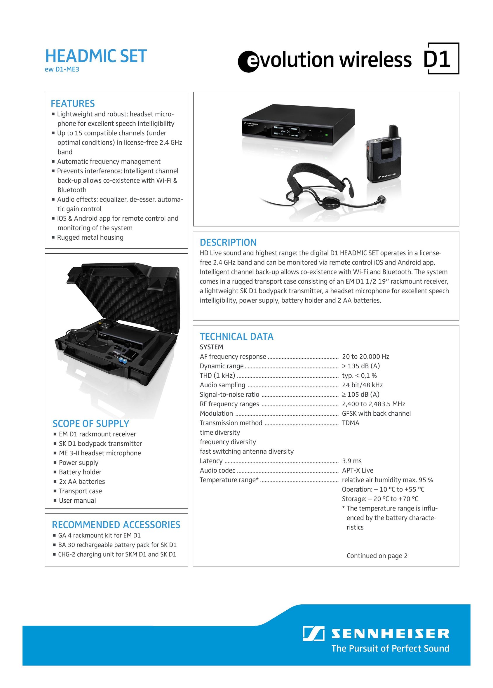 Sennheiser ew D1-ME3 Video Game Headset User Manual