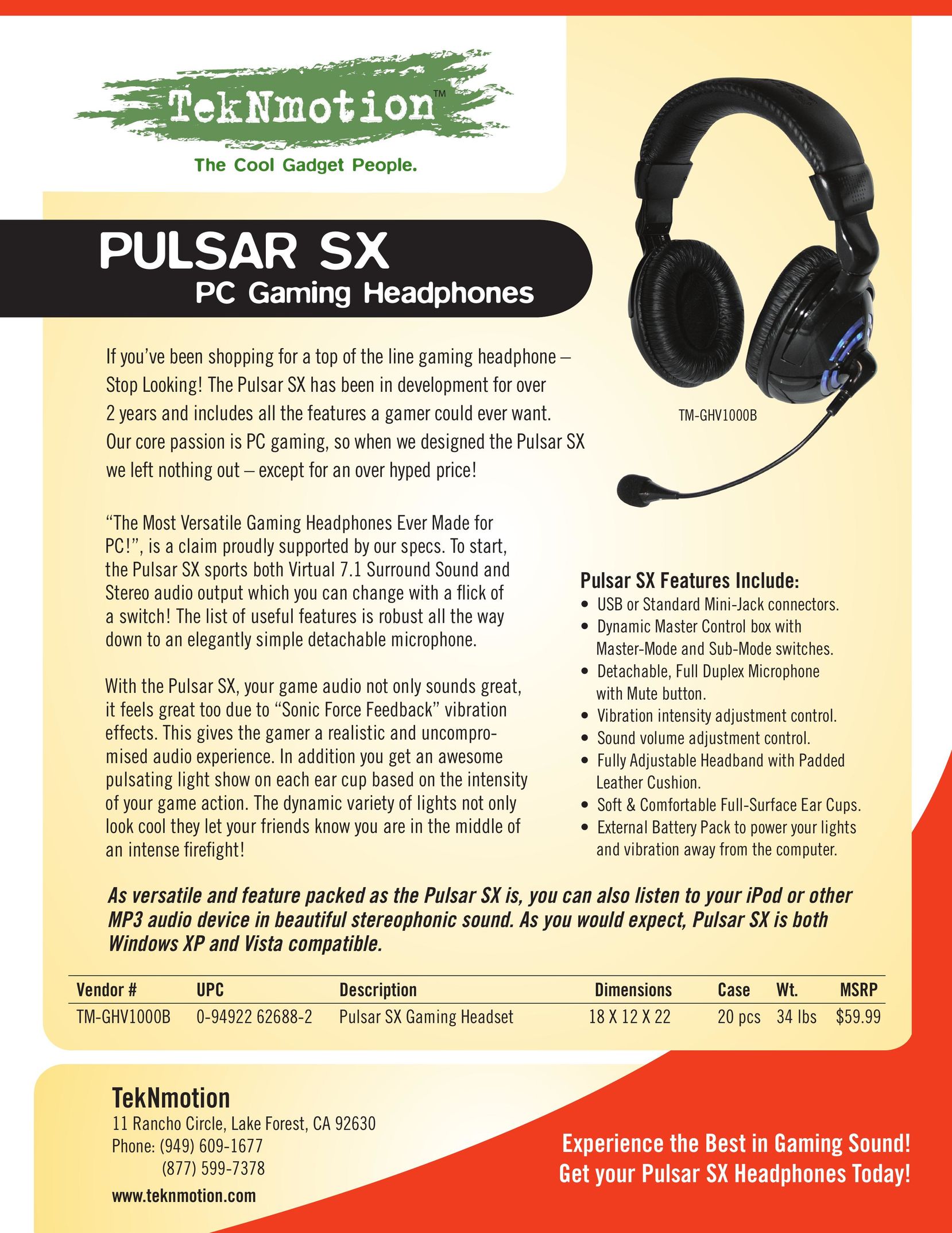 TekNmotion Pulsar SX Video Game Headset User Manual