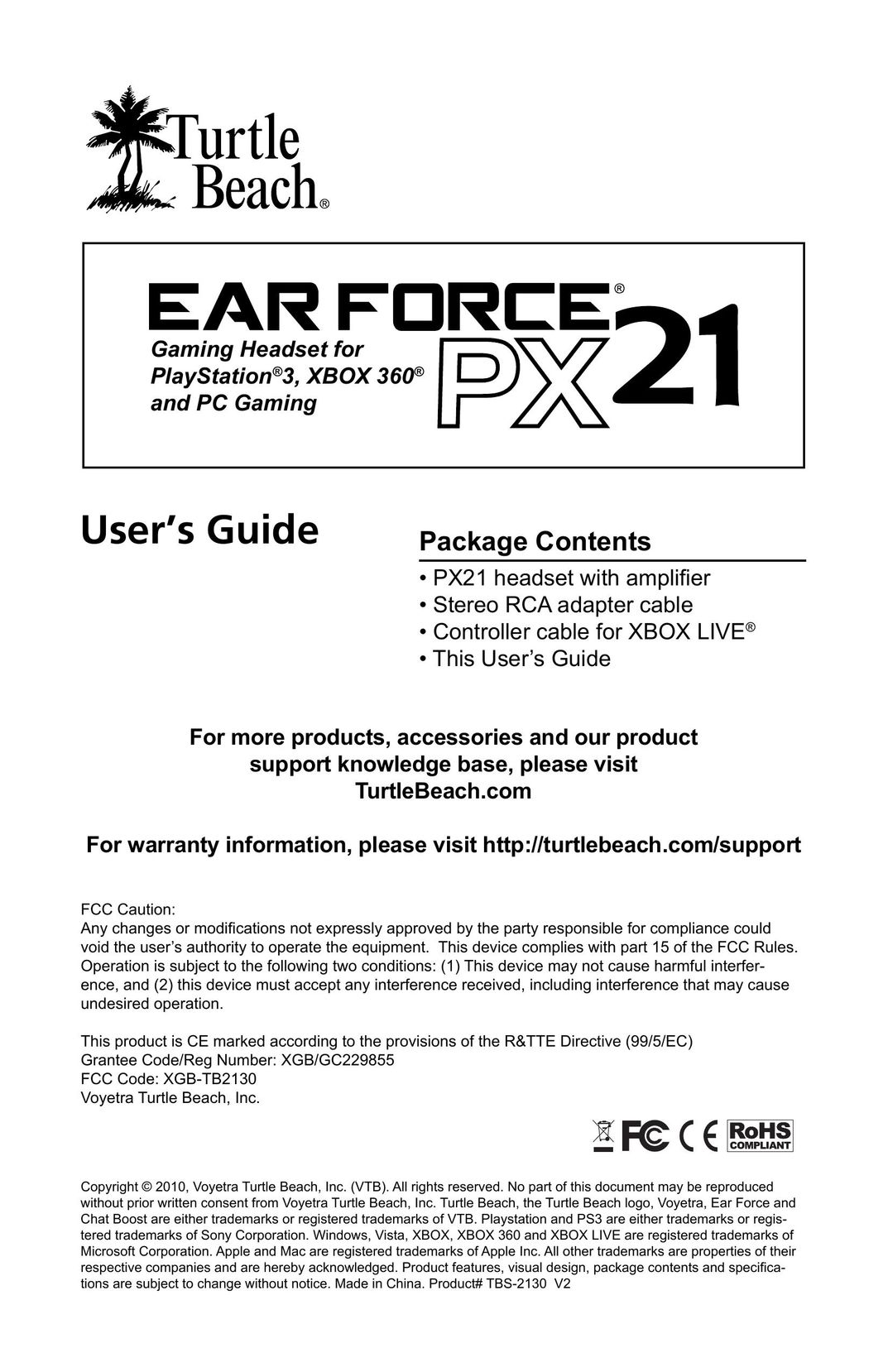Turtle Beach PX21 Video Game Headset User Manual