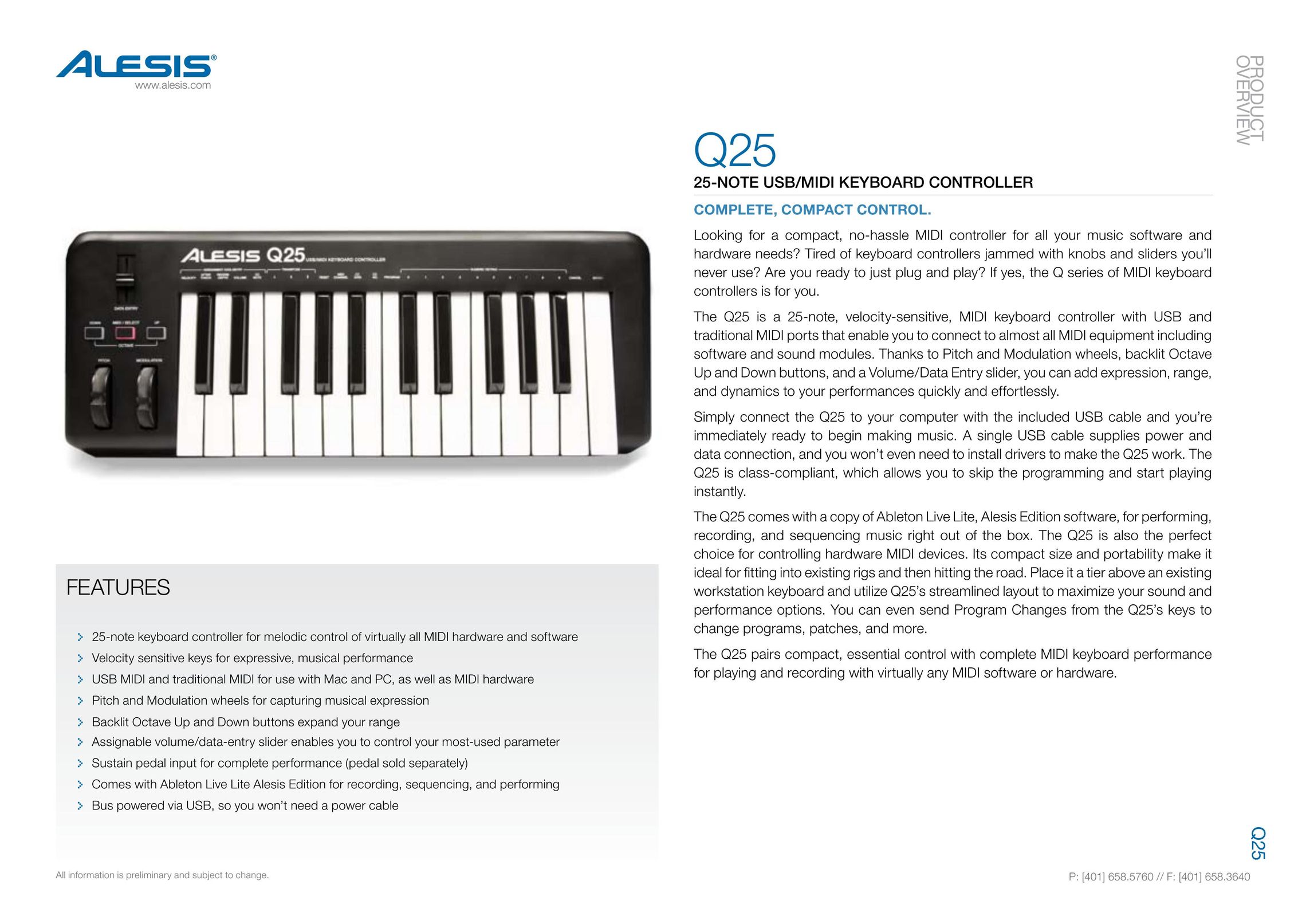 Alesis Q25 Video Game Keyboard User Manual