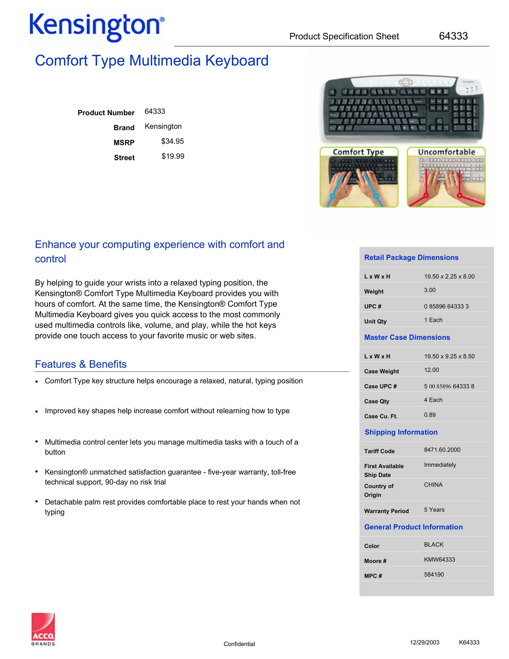 Kensington 64333 Video Game Keyboard User Manual