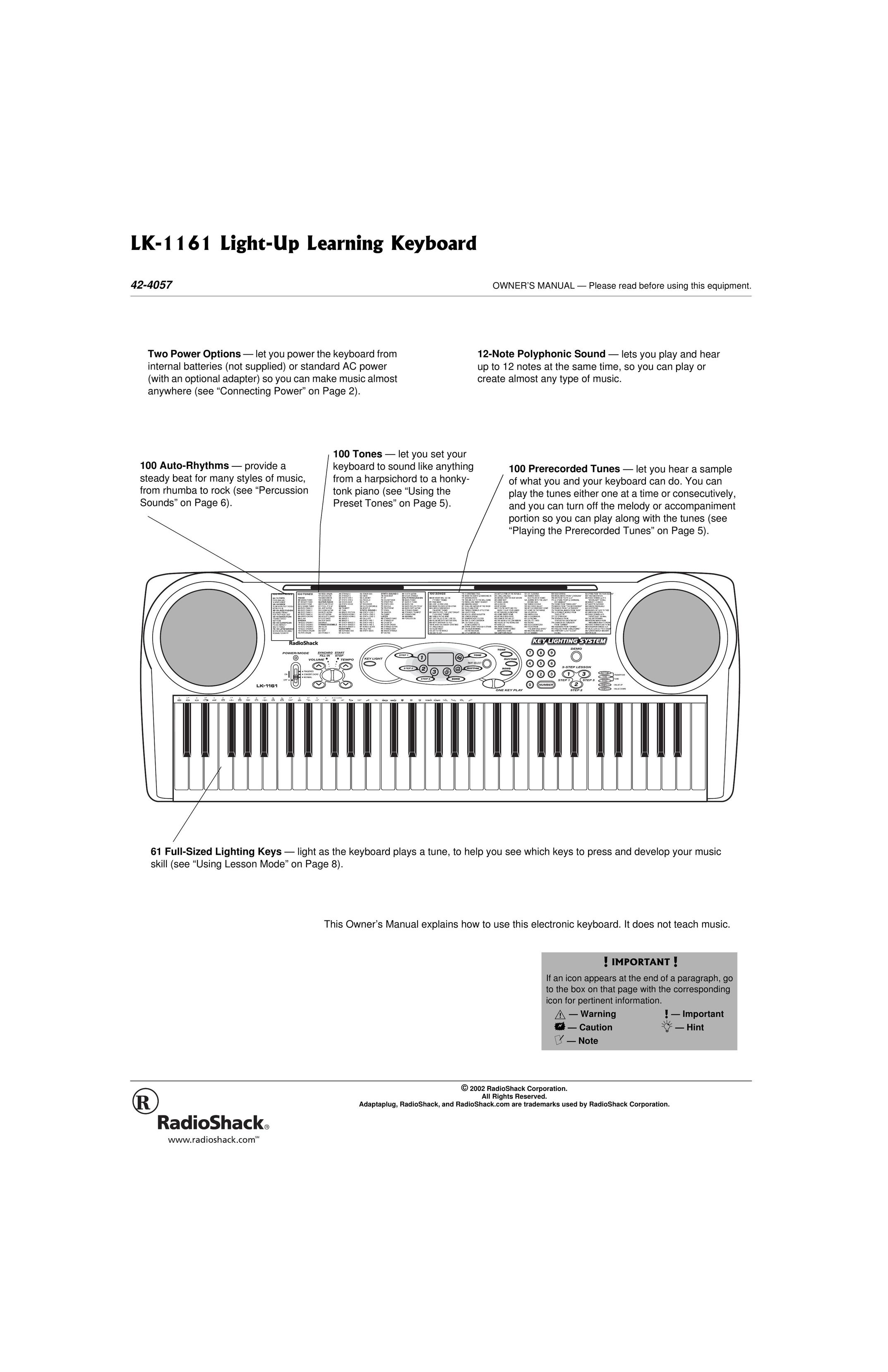 Radio Shack LK-1161 Video Game Keyboard User Manual