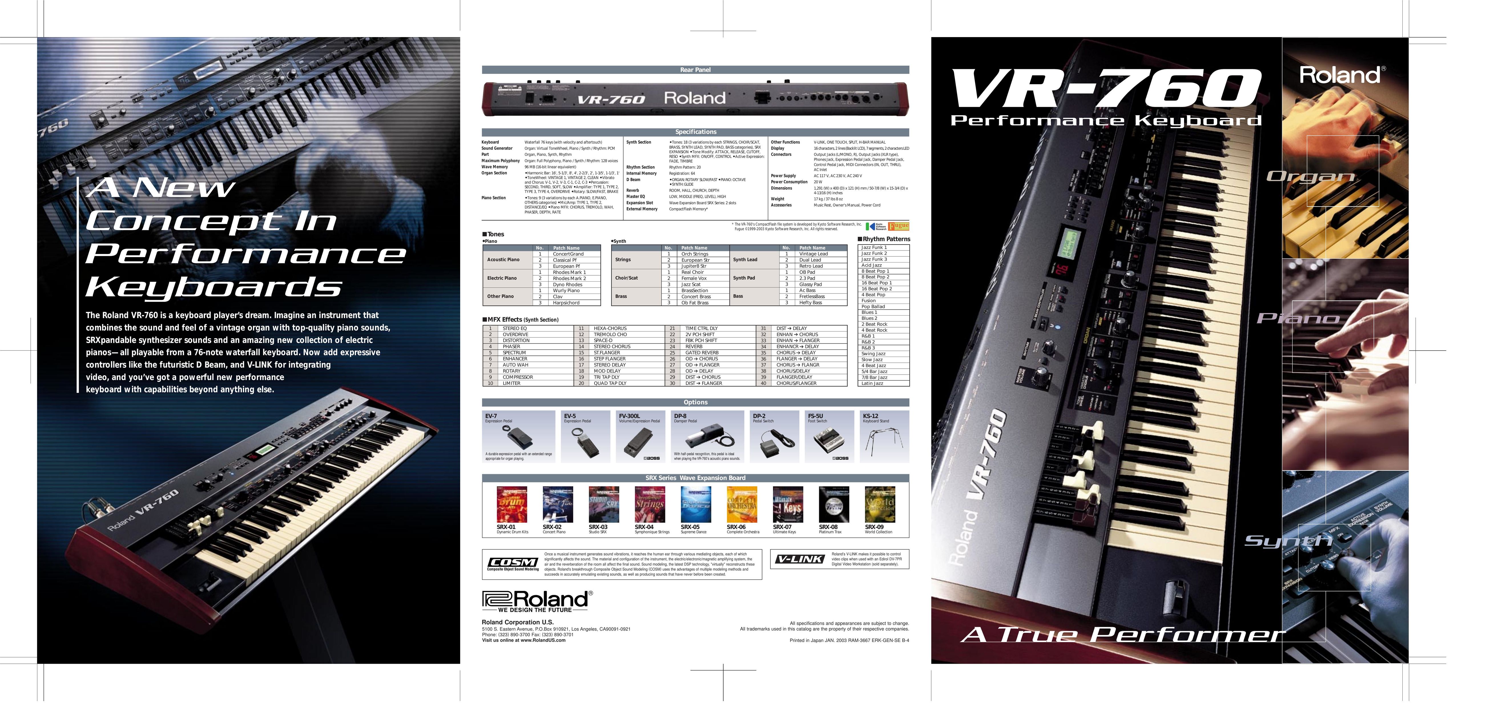 Roland VR-760 Video Game Keyboard User Manual