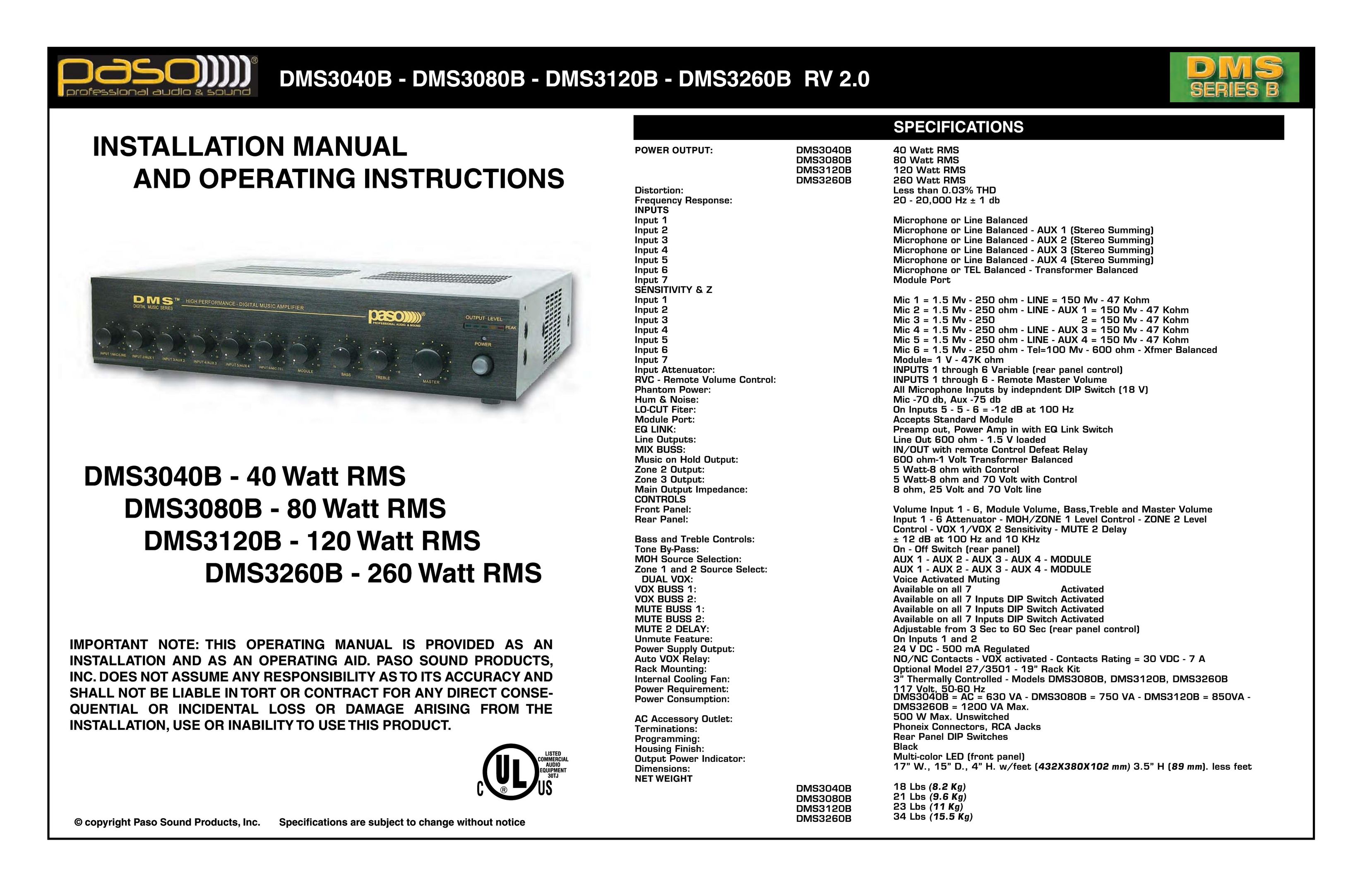 El Paso Chile Company DMS3040B Video Game Sound System User Manual
