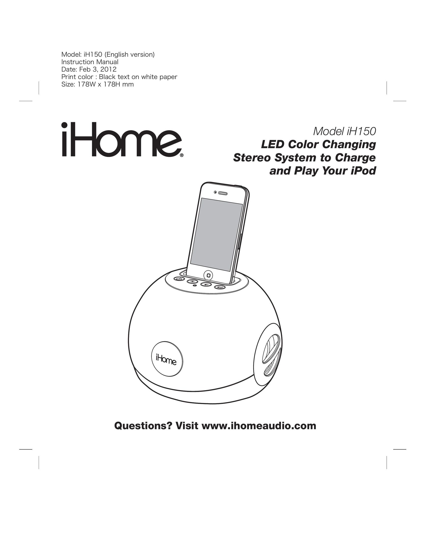iHome iH150 Video Game Sound System User Manual