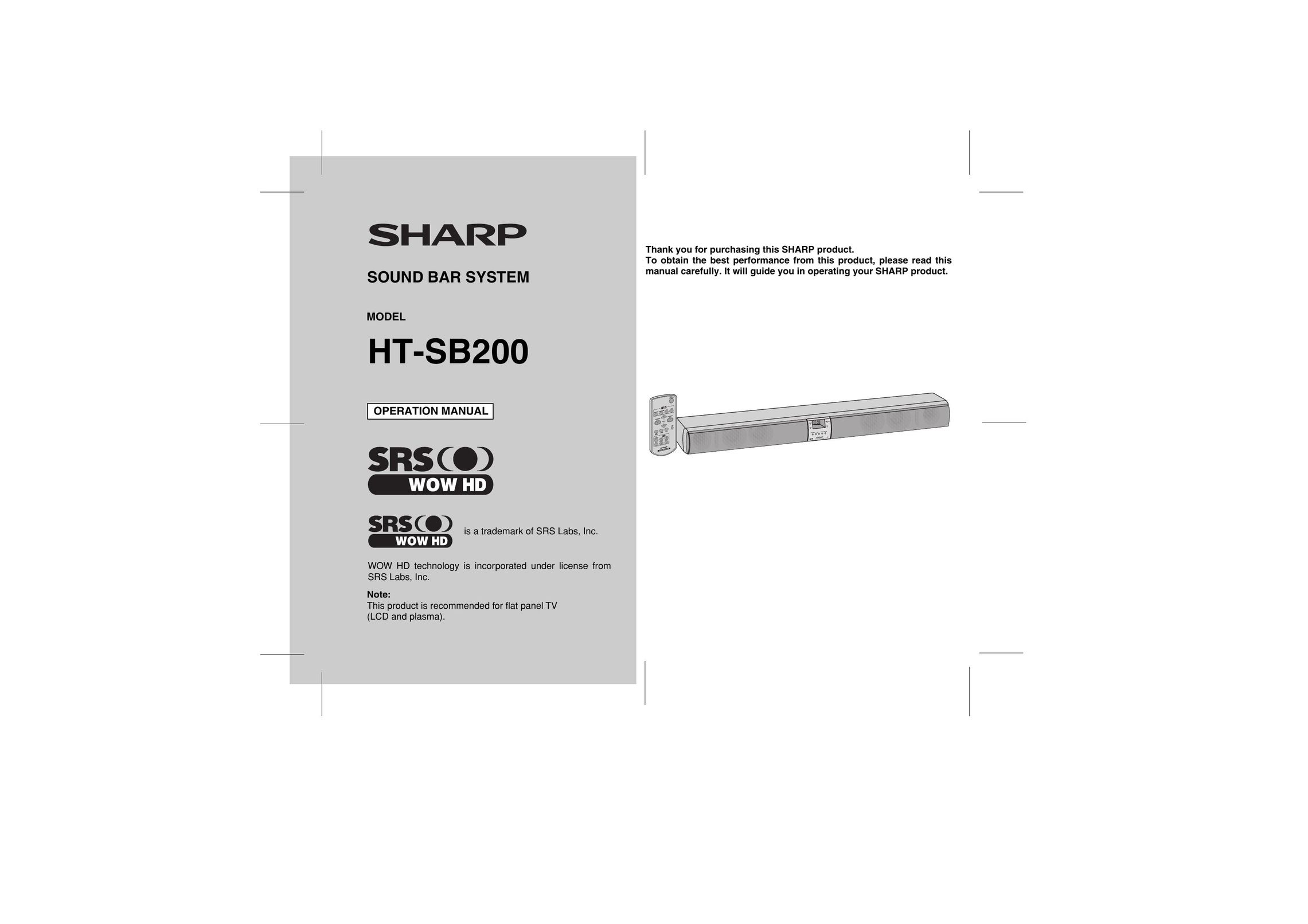 Sharp HT-SB200 Video Game Sound System User Manual