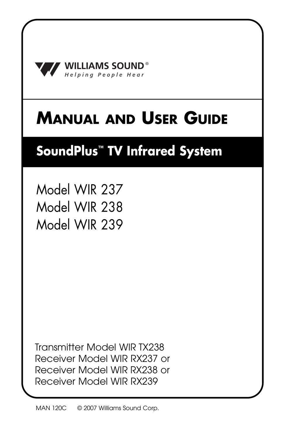Williams Sound Model WIR 237 Model WIR 238 Model WIR 239 Video Game Sound System User Manual