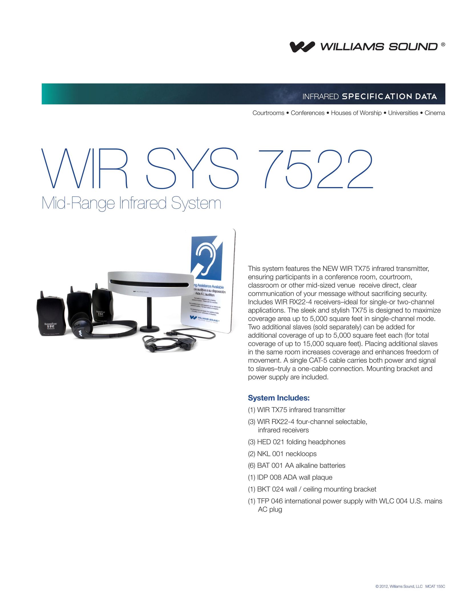 Williams Sound WIR SYS 7522 Video Game Sound System User Manual