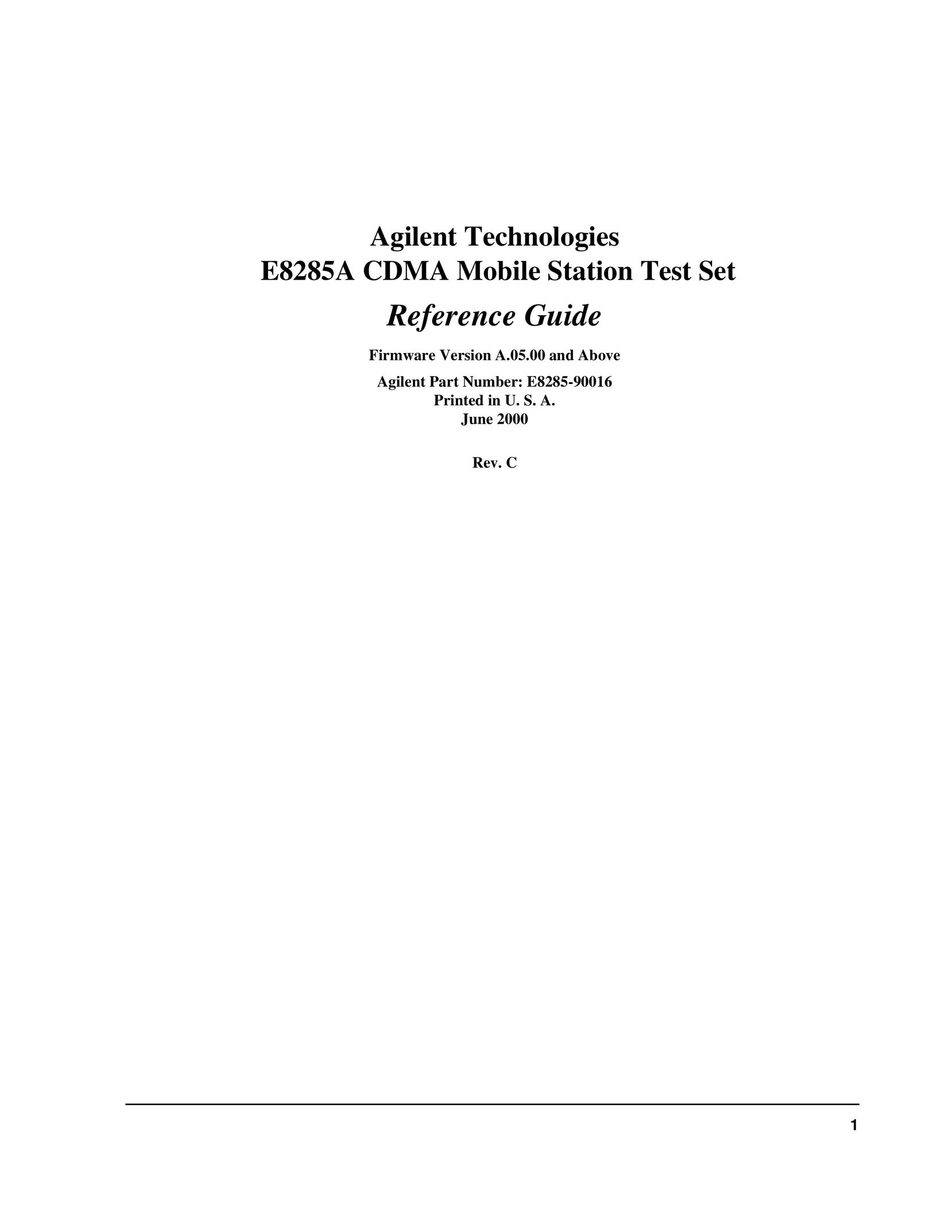 Agilent Technologies E8285A Video Games User Manual