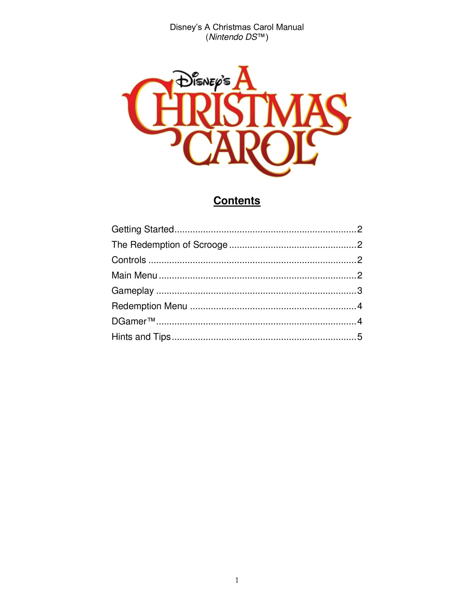 Disney Interactive Studios A Christmas Carol for Nintendo DS Video Games User Manual