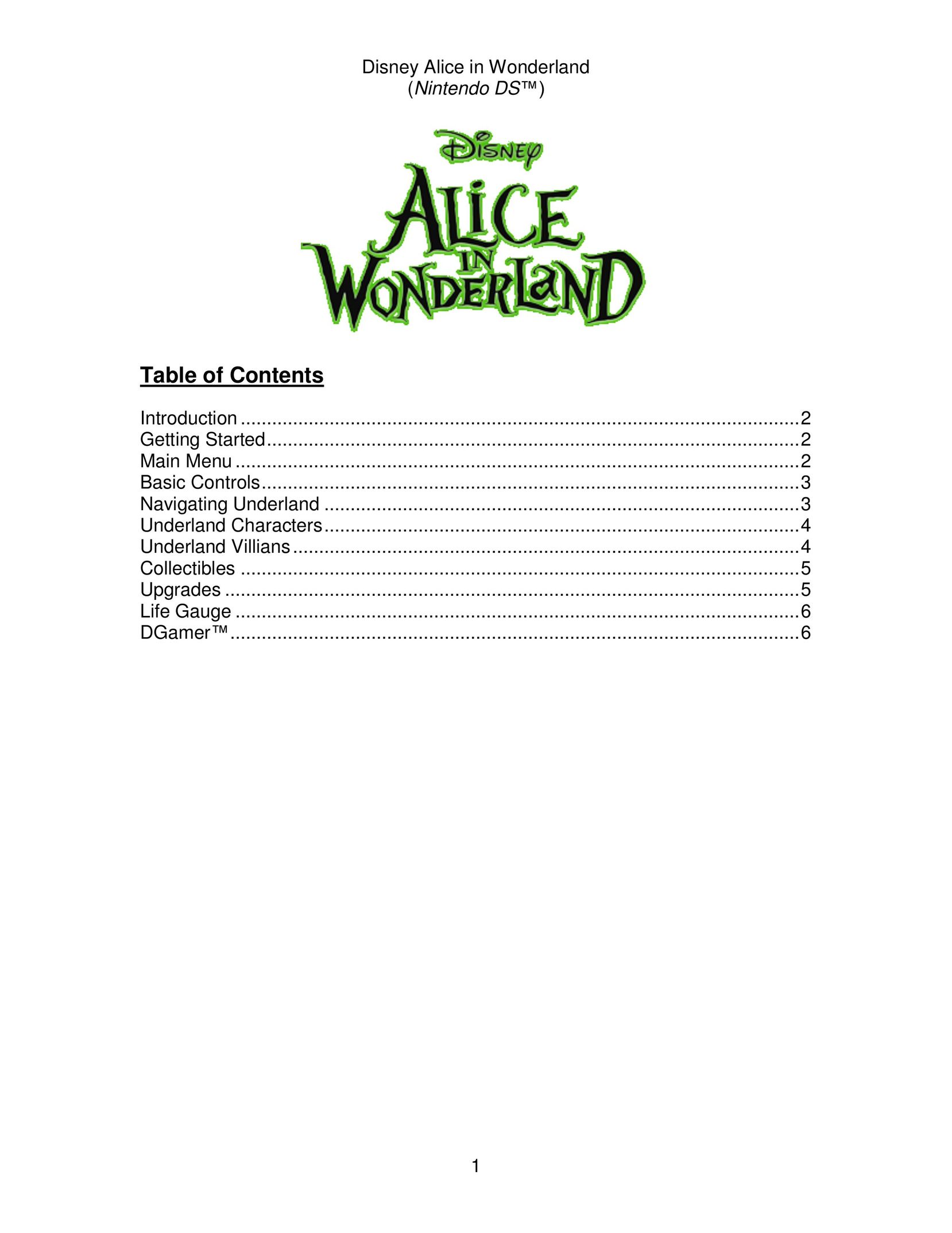 Disney Interactive Studios Alice in Wonderland for Nintendo DS Video Games User Manual