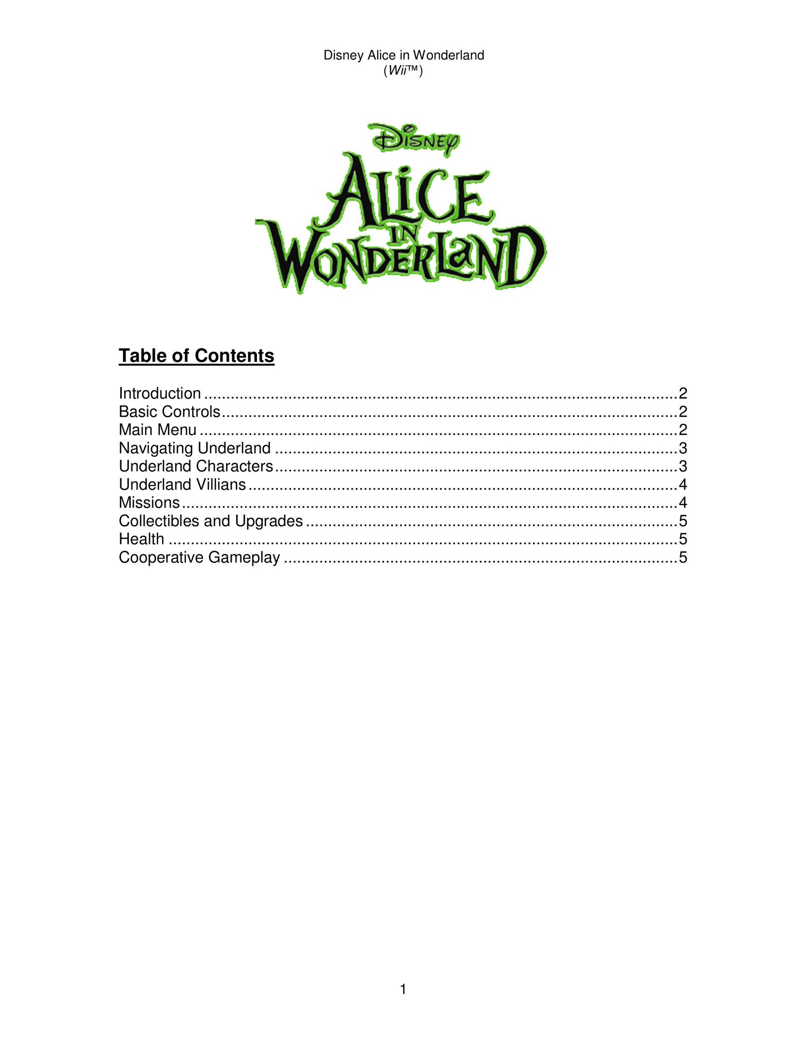Disney Interactive Studios Alice in Wonderland for Wii Video Games User Manual