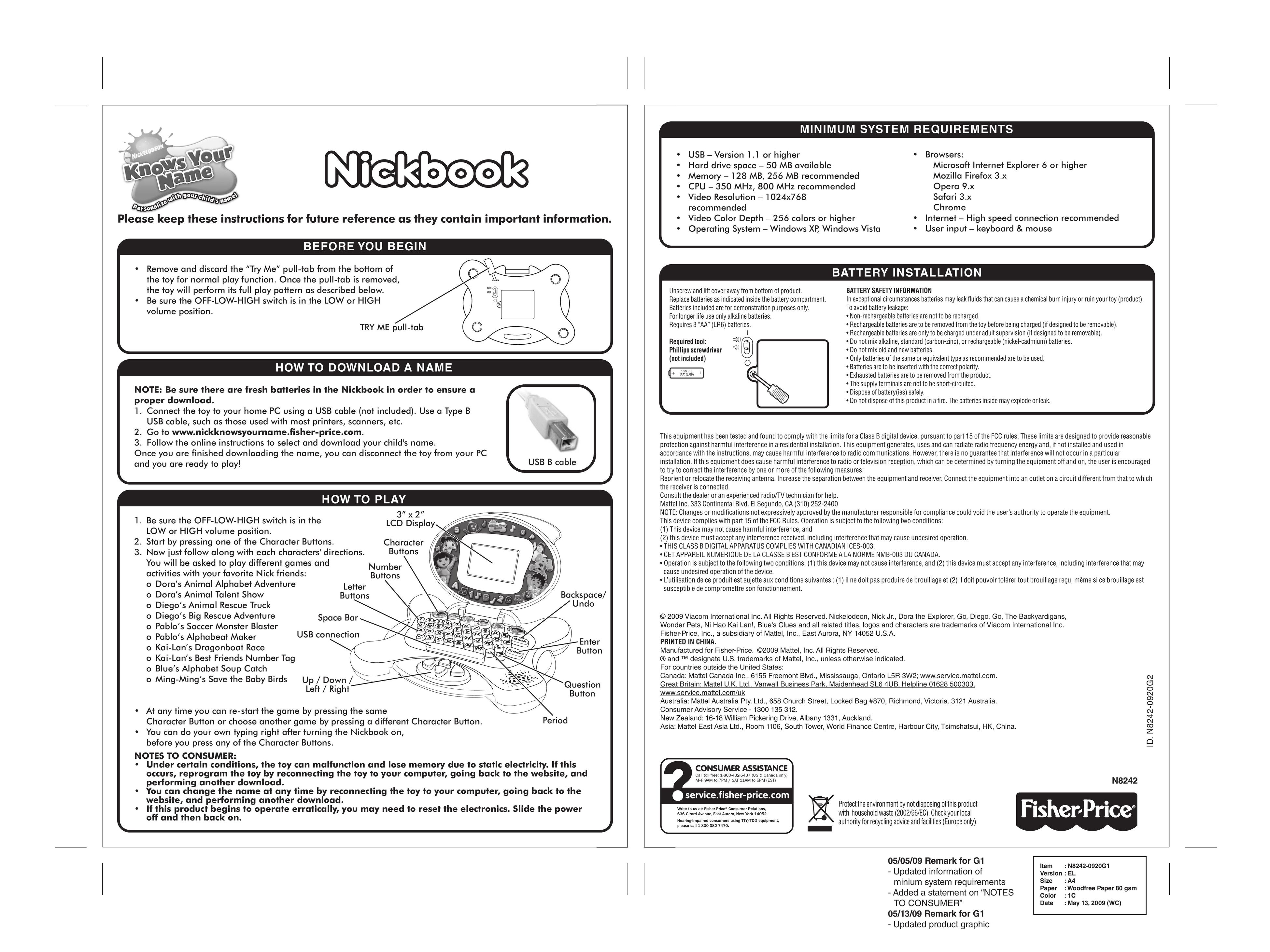 Fisher-Price N8242-0920G1 Video Games User Manual