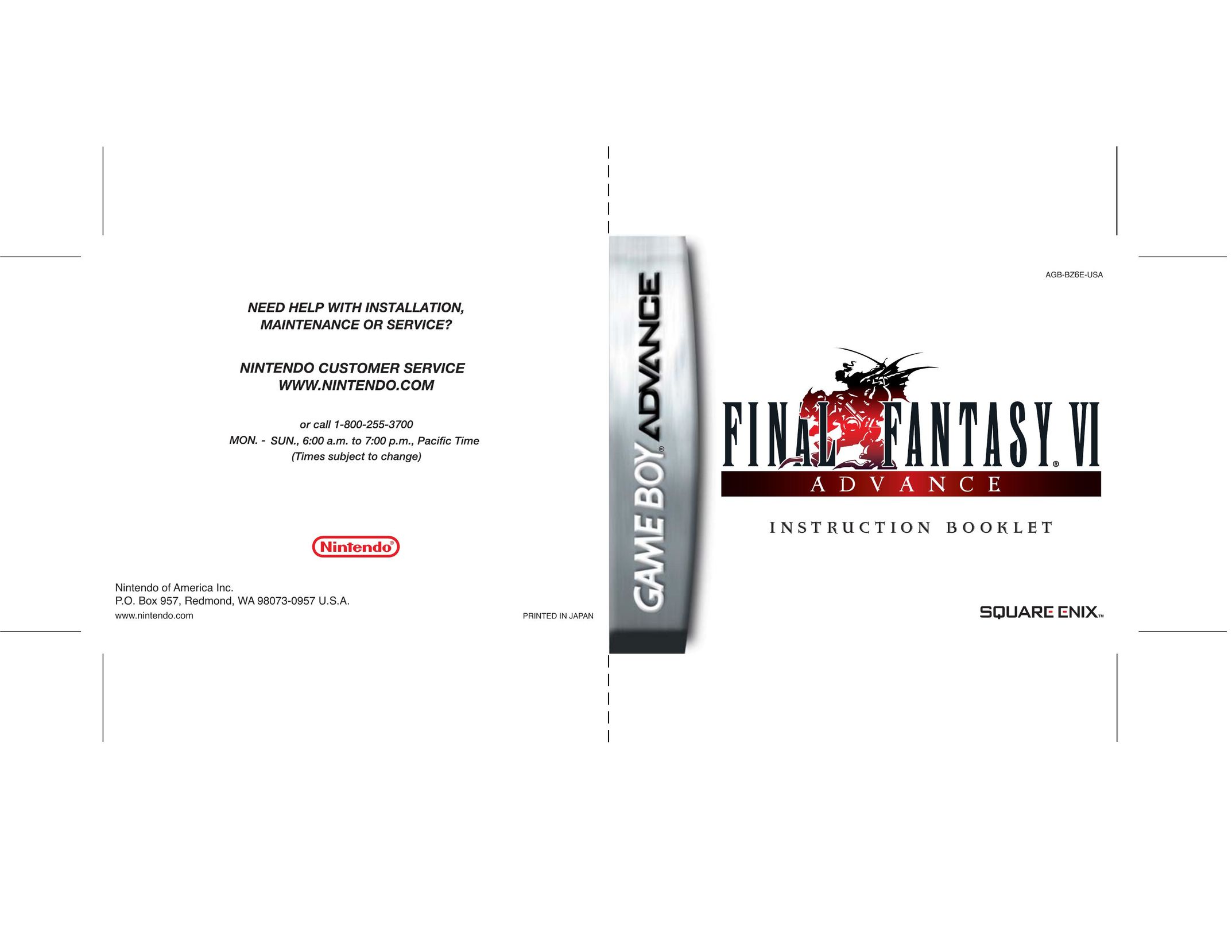 Nintendo Final Fantasy VI Advance Video Games User Manual