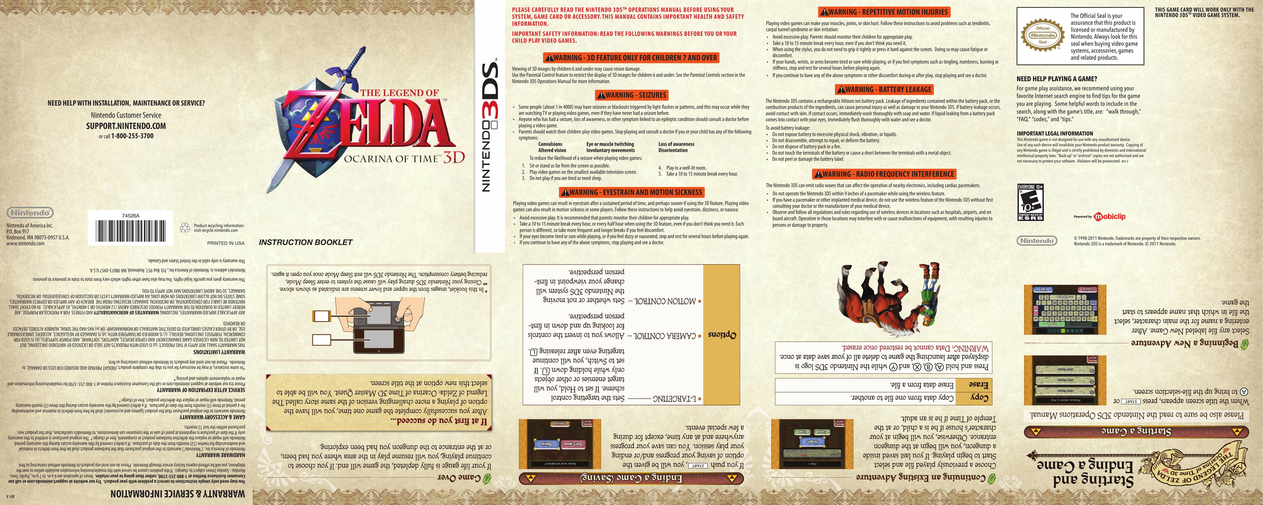 Nintendo Legend of Zelda - Ocarna of Time 3D (DS) Video Games User Manual