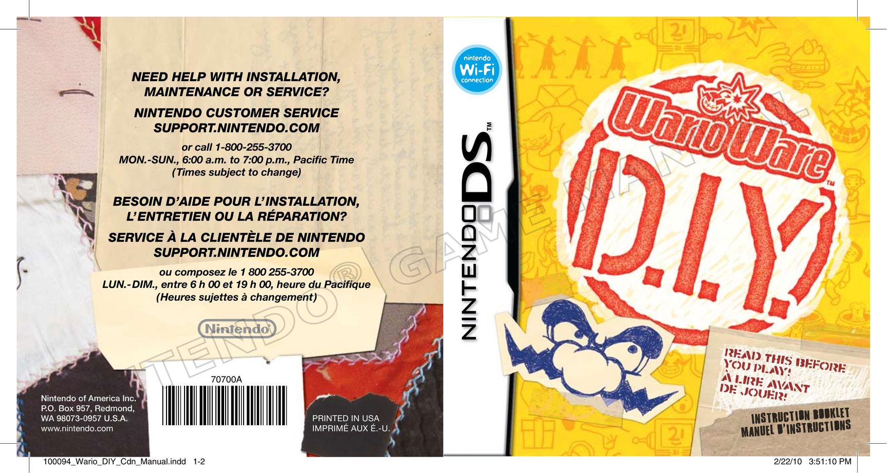 Nintendo Wario Ware D.I.Y. Video Games User Manual