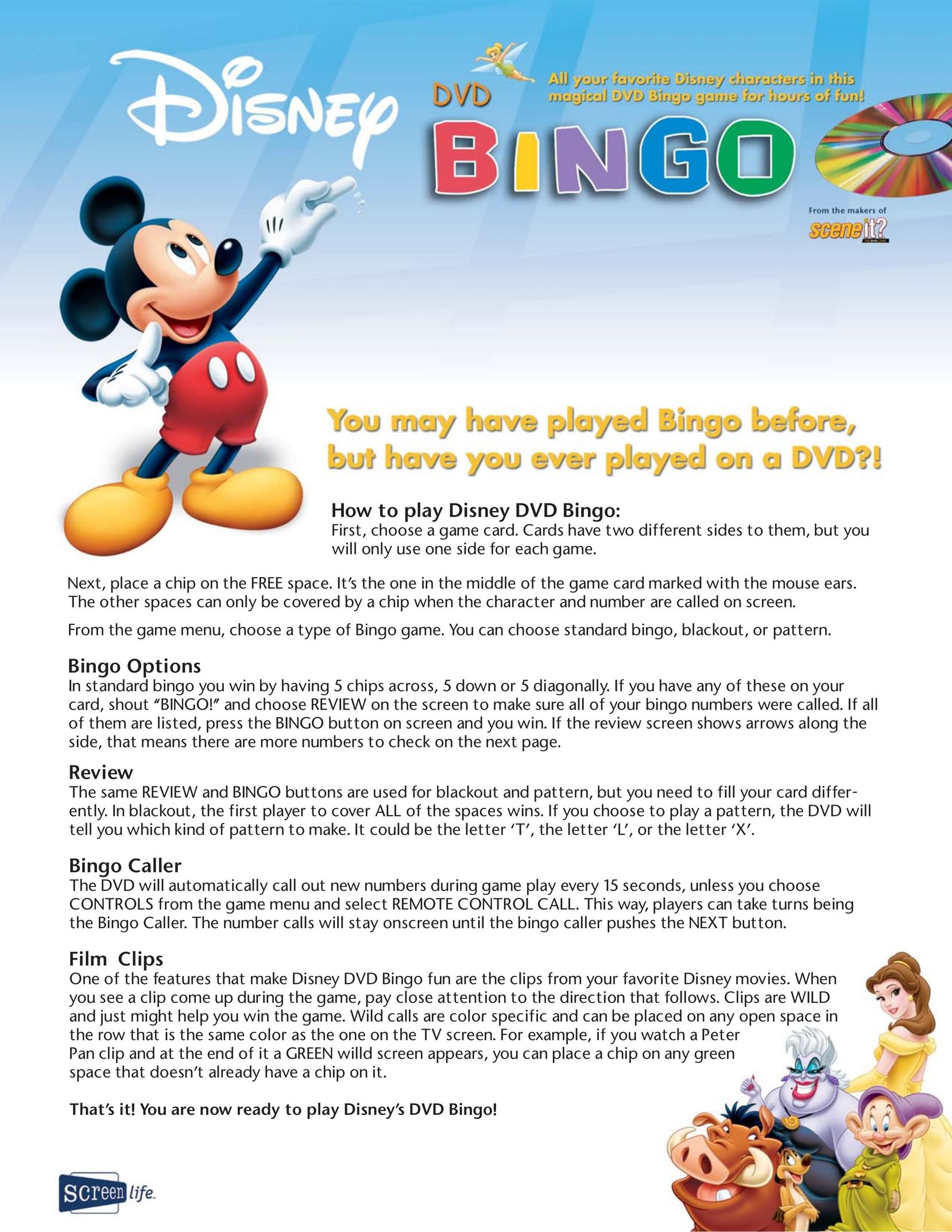 Screenlife Disney Bingo Video Games User Manual