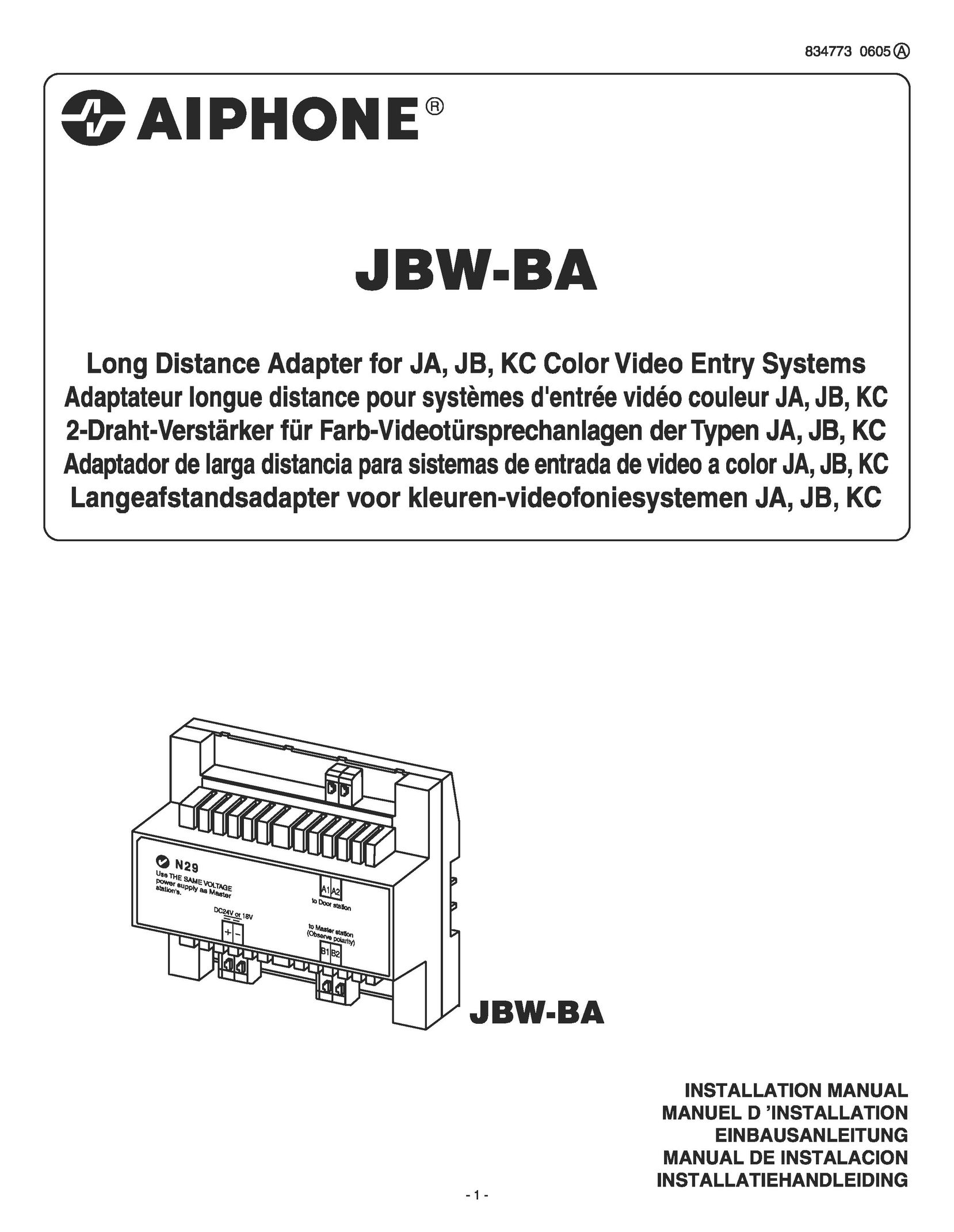 Aiphone JBW-BA Video Gaming Accessories User Manual