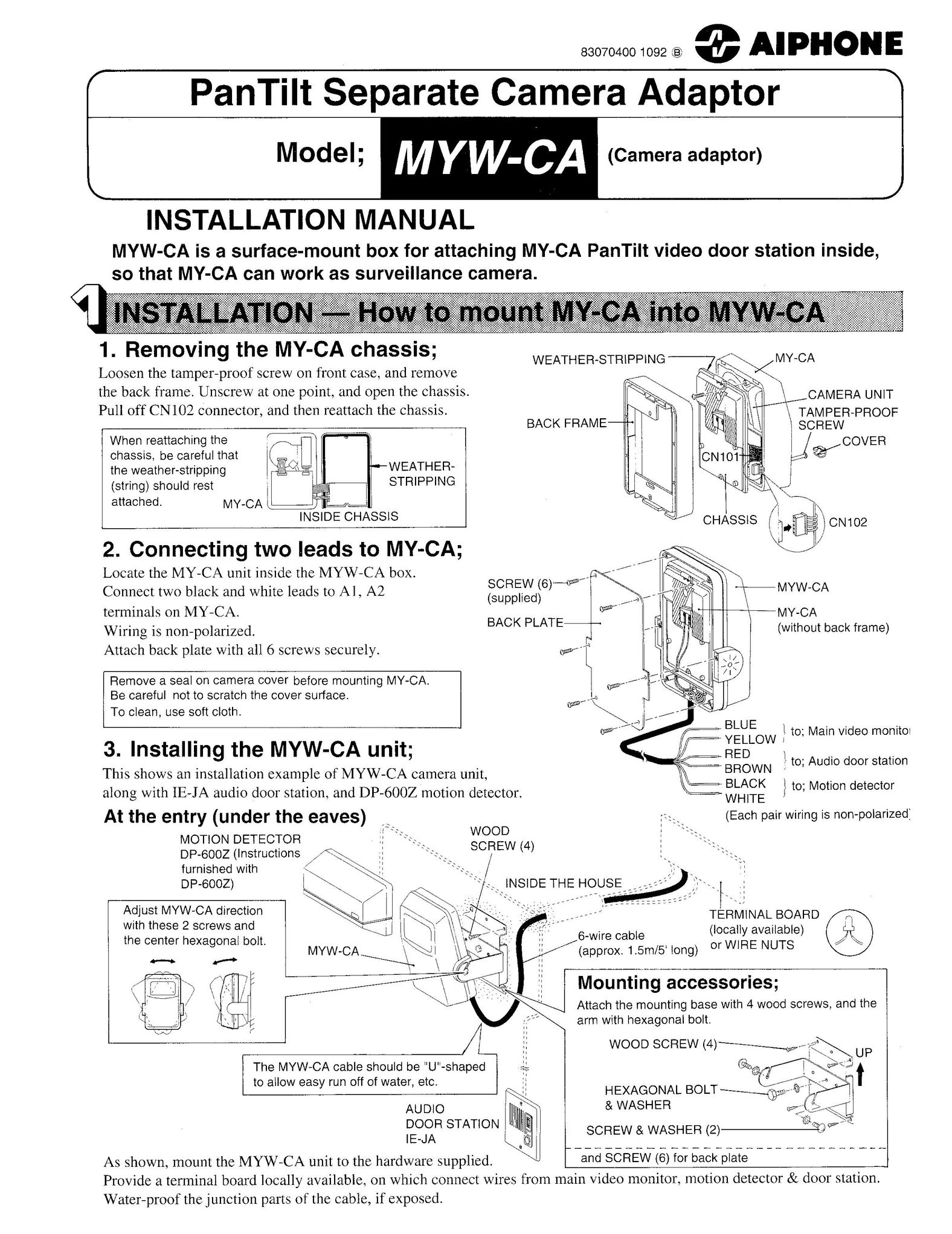 Aiphone MYW-CA Video Gaming Accessories User Manual