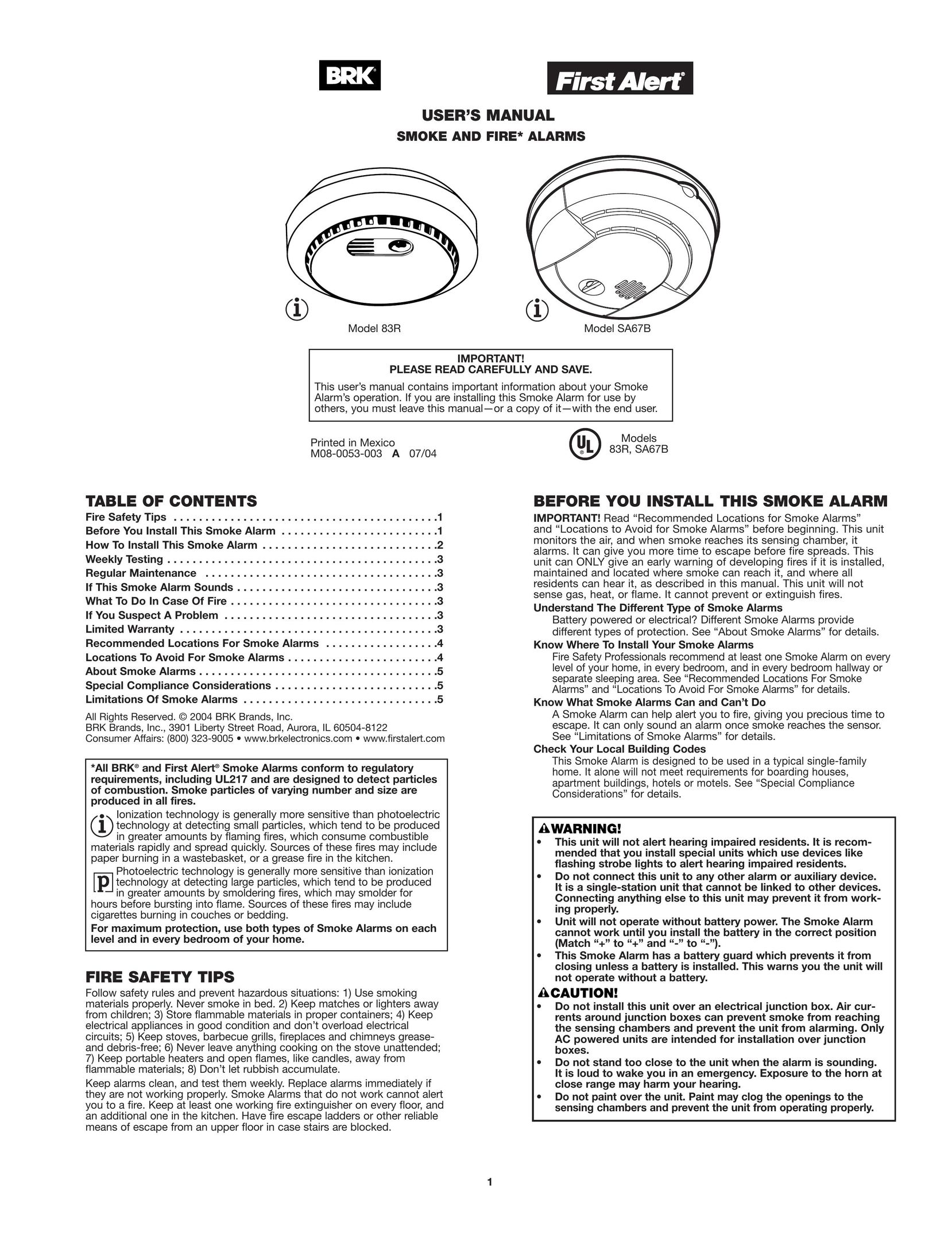 BRK electronic 83R Video Gaming Accessories User Manual