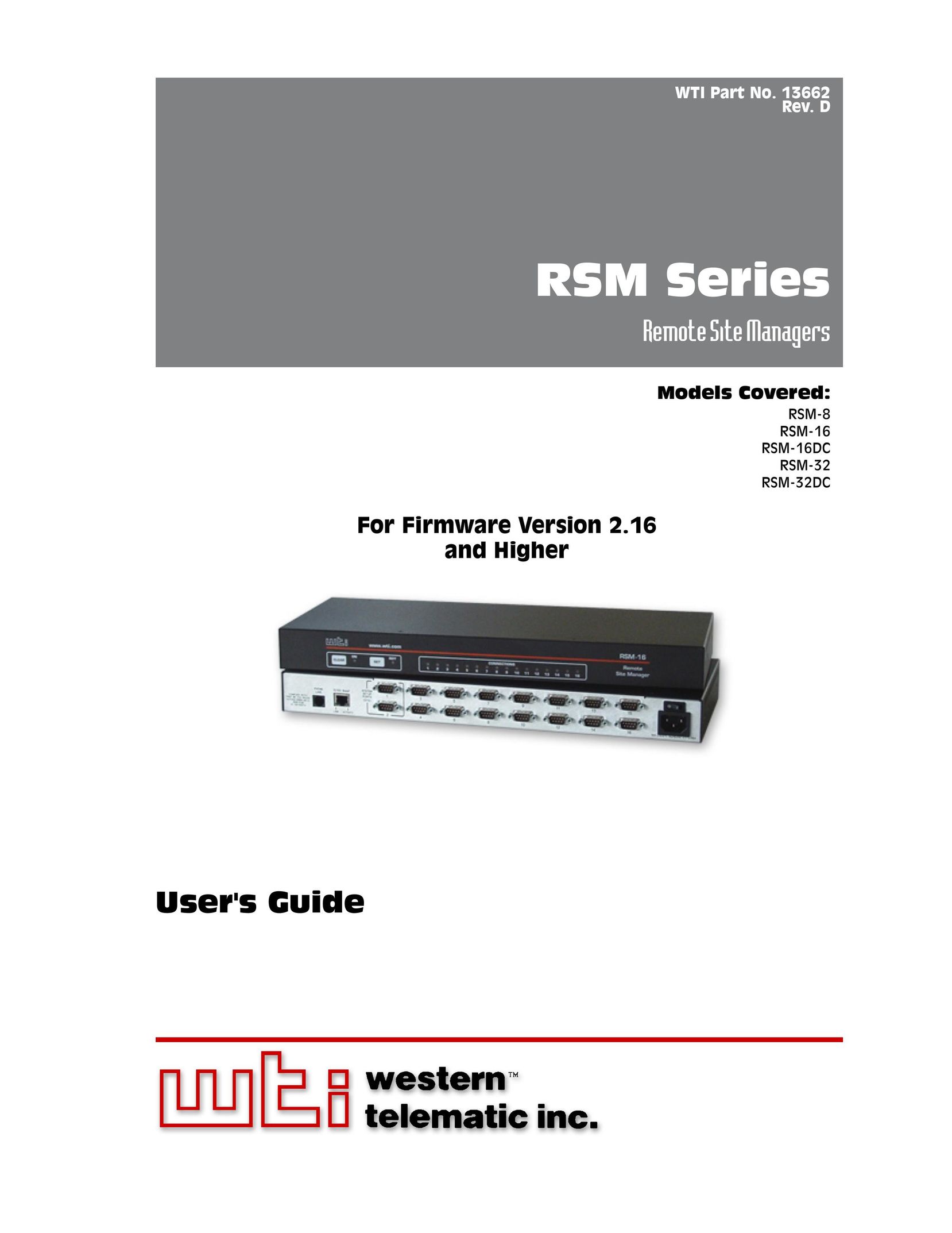 Western Telematic RSM-16 Video Gaming Accessories User Manual