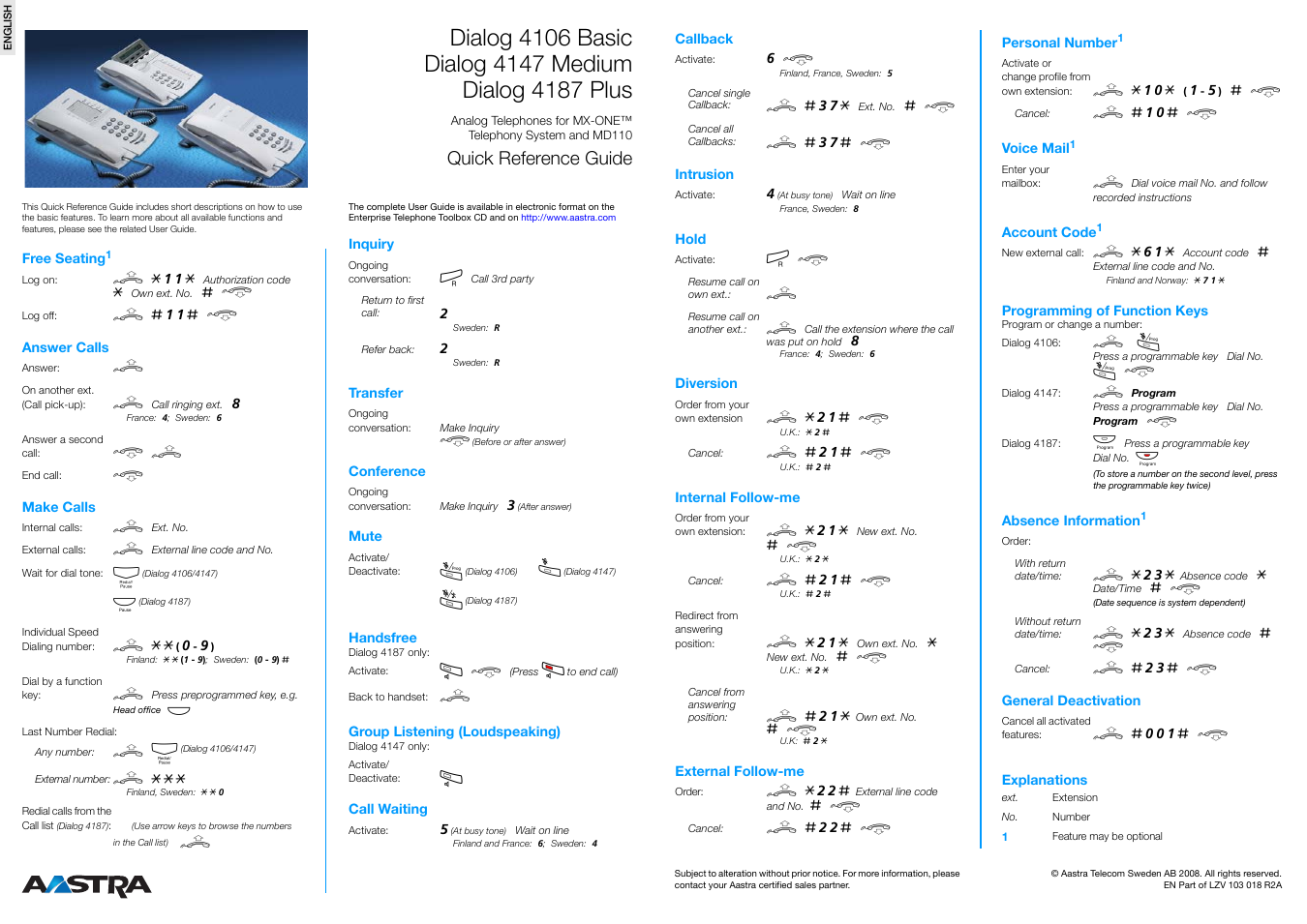 4187 Plus for MX-ONE Quick Reference Guide EN