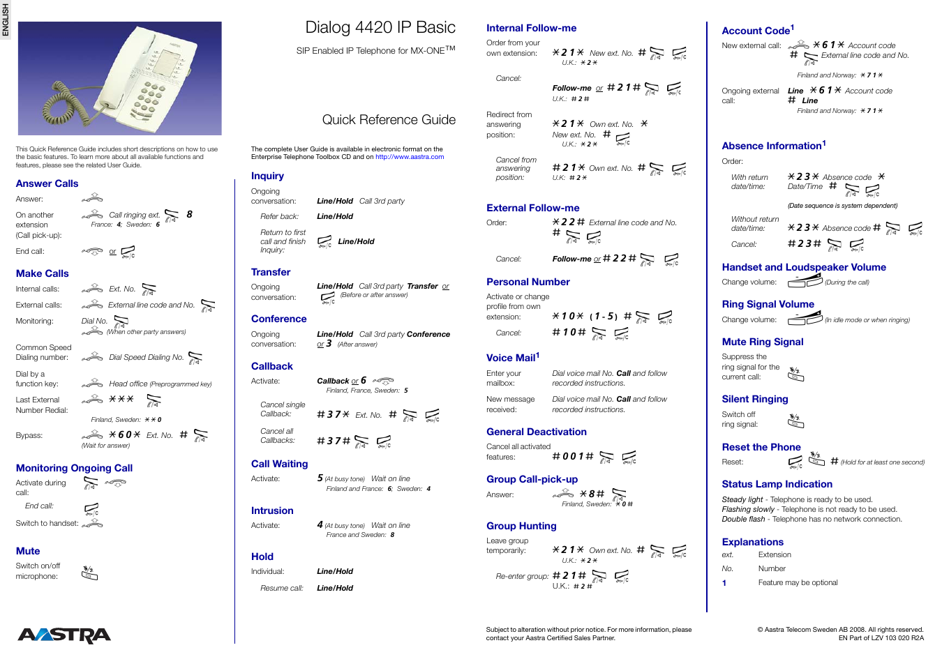 4420 IP Basic (SIP) for MX-ONE Quick Reference Guide