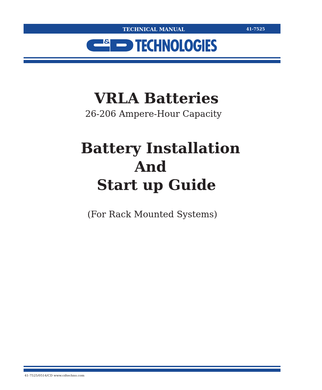 41-7525 VRLA Batteries (rack mounted systems)