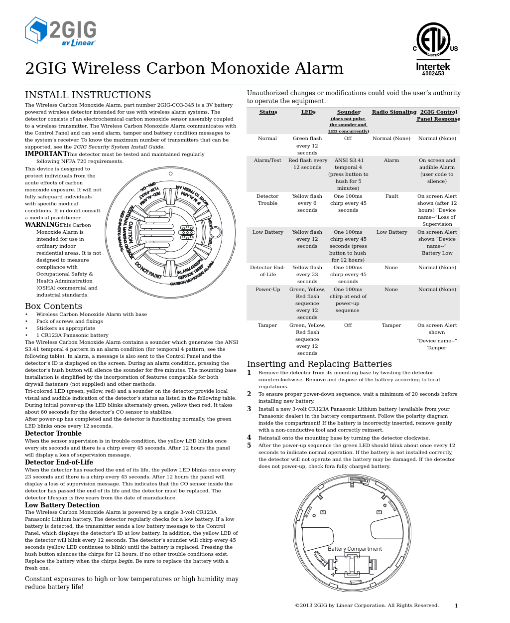 CO3-345 Carbon Monoxide Detector