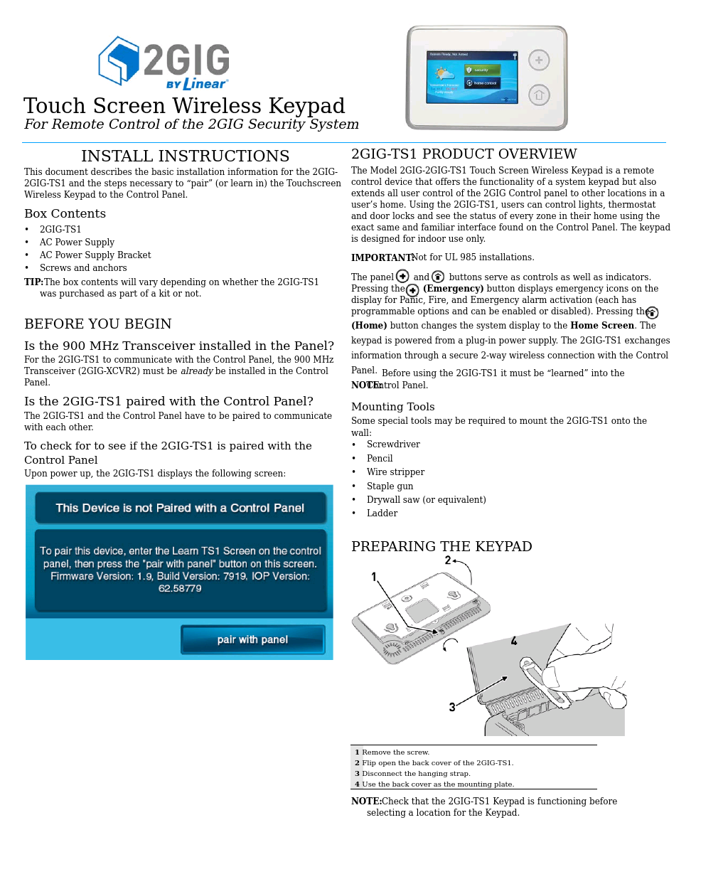 TS1 - Touch Screen Wireless Keypad