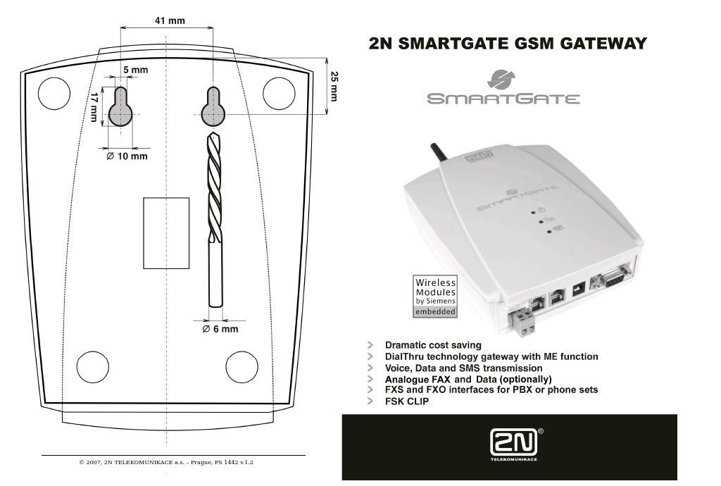 Analogue GSM gateway 2N SmartGate - Quick Start, 1442 v1.2