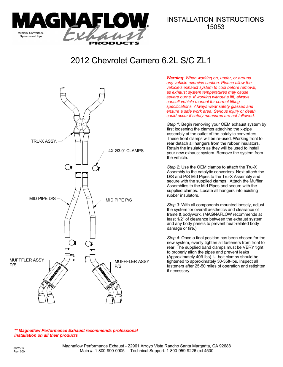 CHEVROLET CAMARO Stainless Cat-Back System PERFORMANCE EXHAUST
