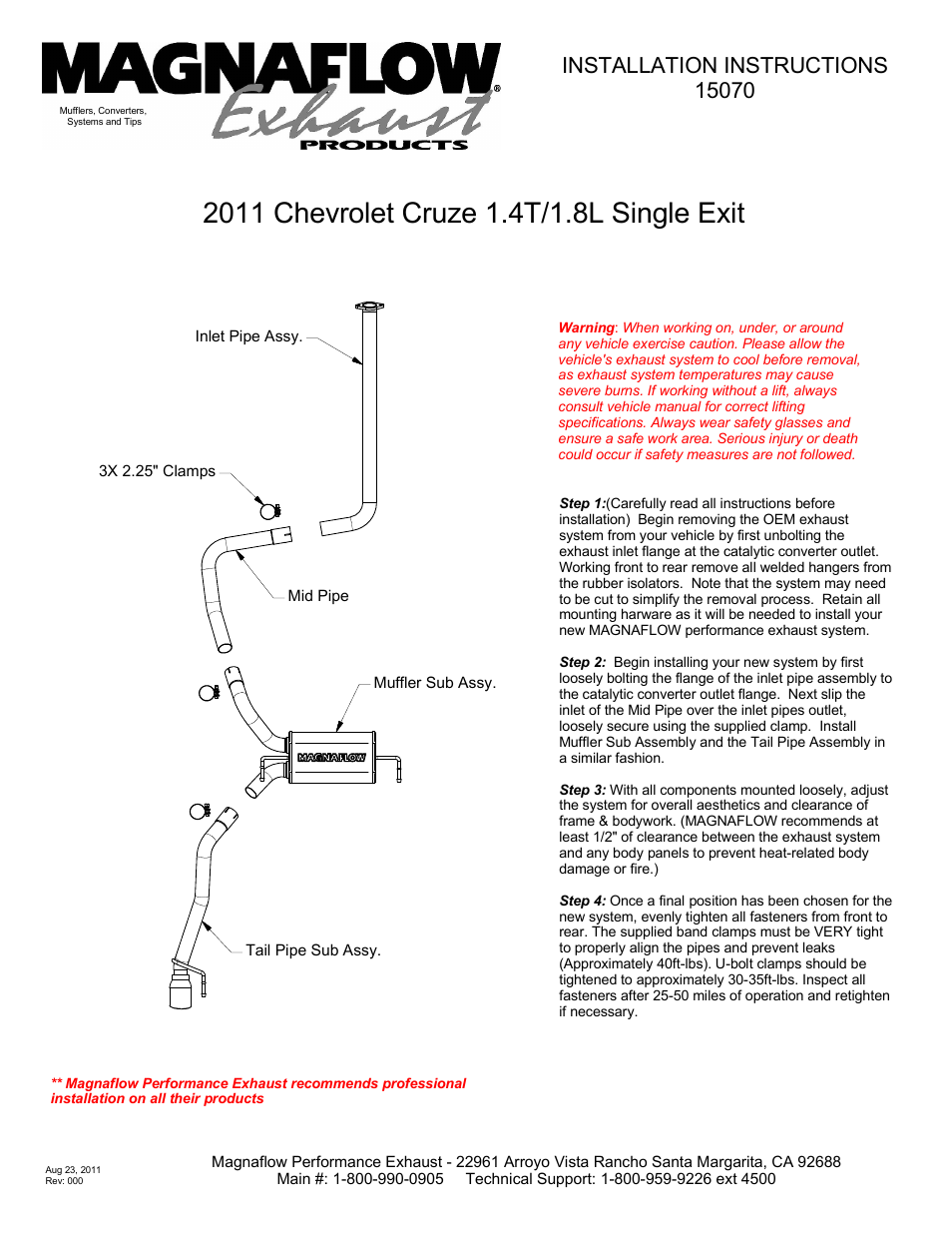 CHEVROLET CRUZE Stainless Cat-Back System PERFORMANCE EXHAUST