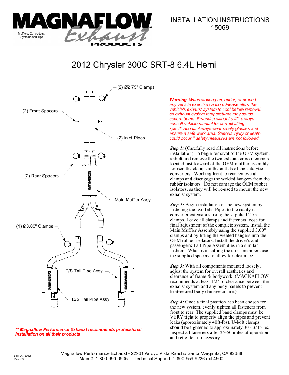 CHRYSLER 300C SRT-8 HEMI Stainless Cat-Back System PERFORMANCE EXHAUST