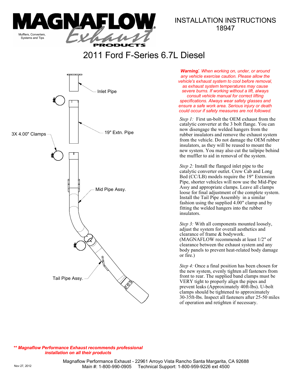 FORD DIESEL 6.7L DIESEL, 4in Aluminized Pro Series Diesel PERFORMANCE EXHAUST