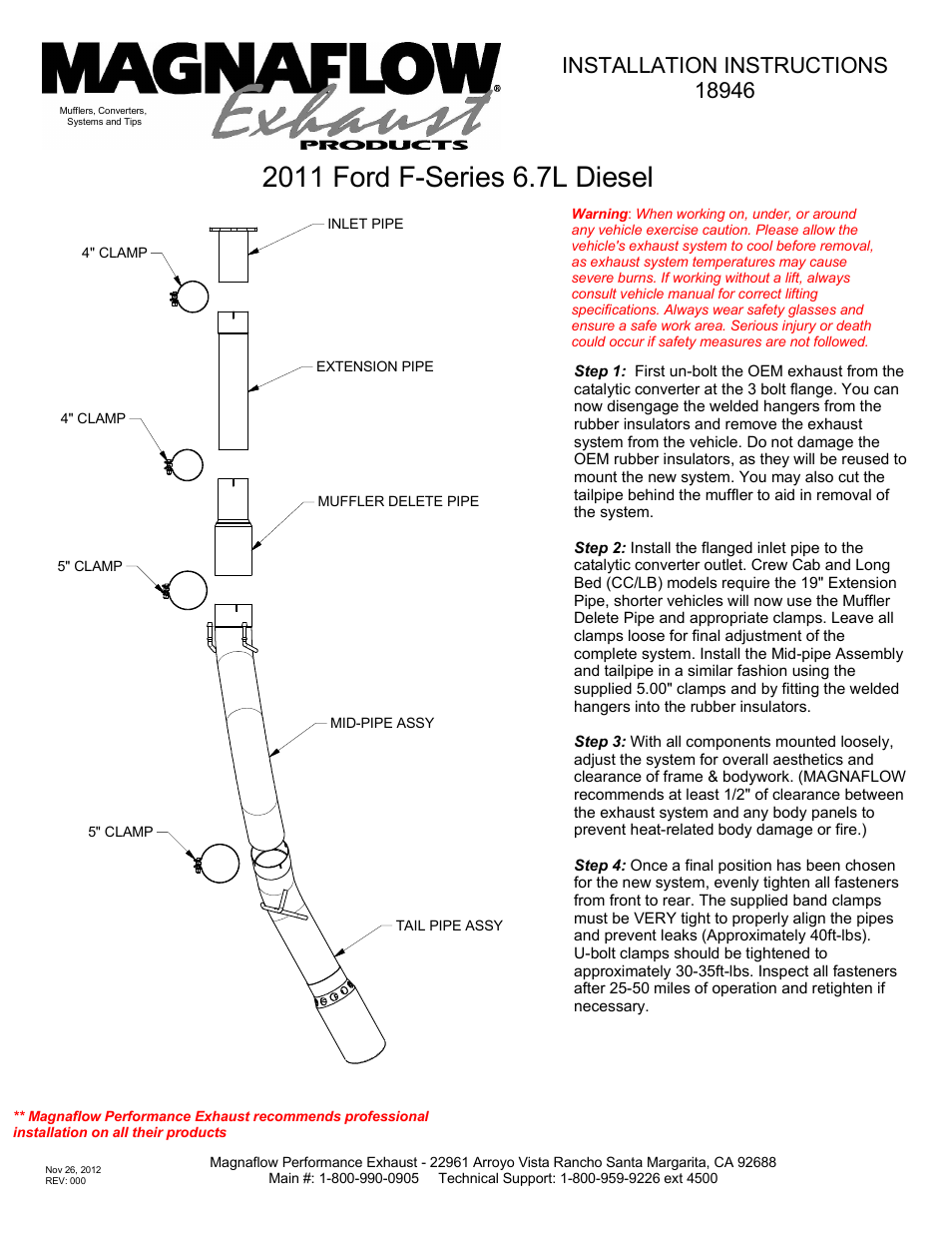 FORD DIESEL 6.7L DIESEL, 5in Aluminized Pro Series Diesel PERFORMANCE EXHAUST