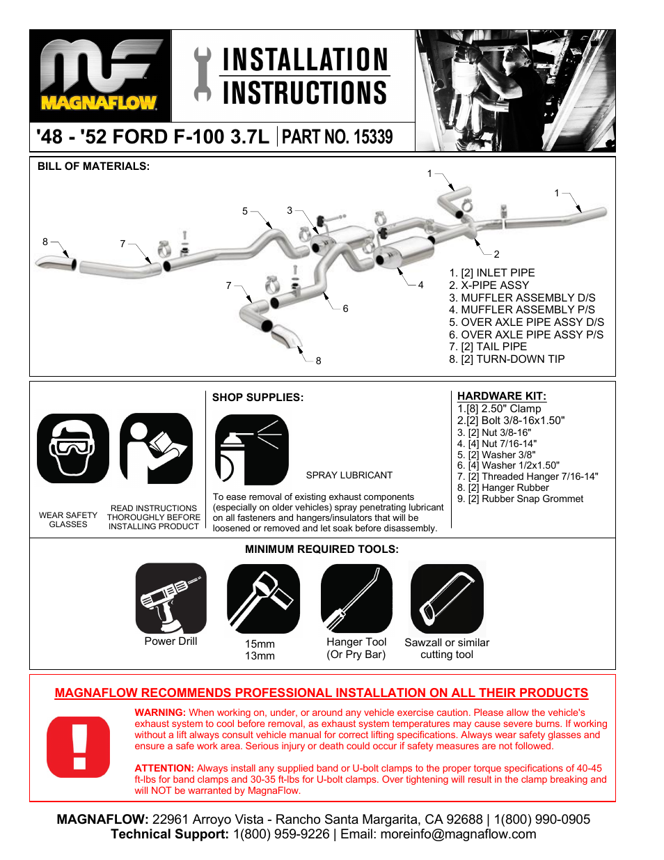 FORD TRUCK F-100 Stainless Cat-Back System PERFORMANCE EXHAUST