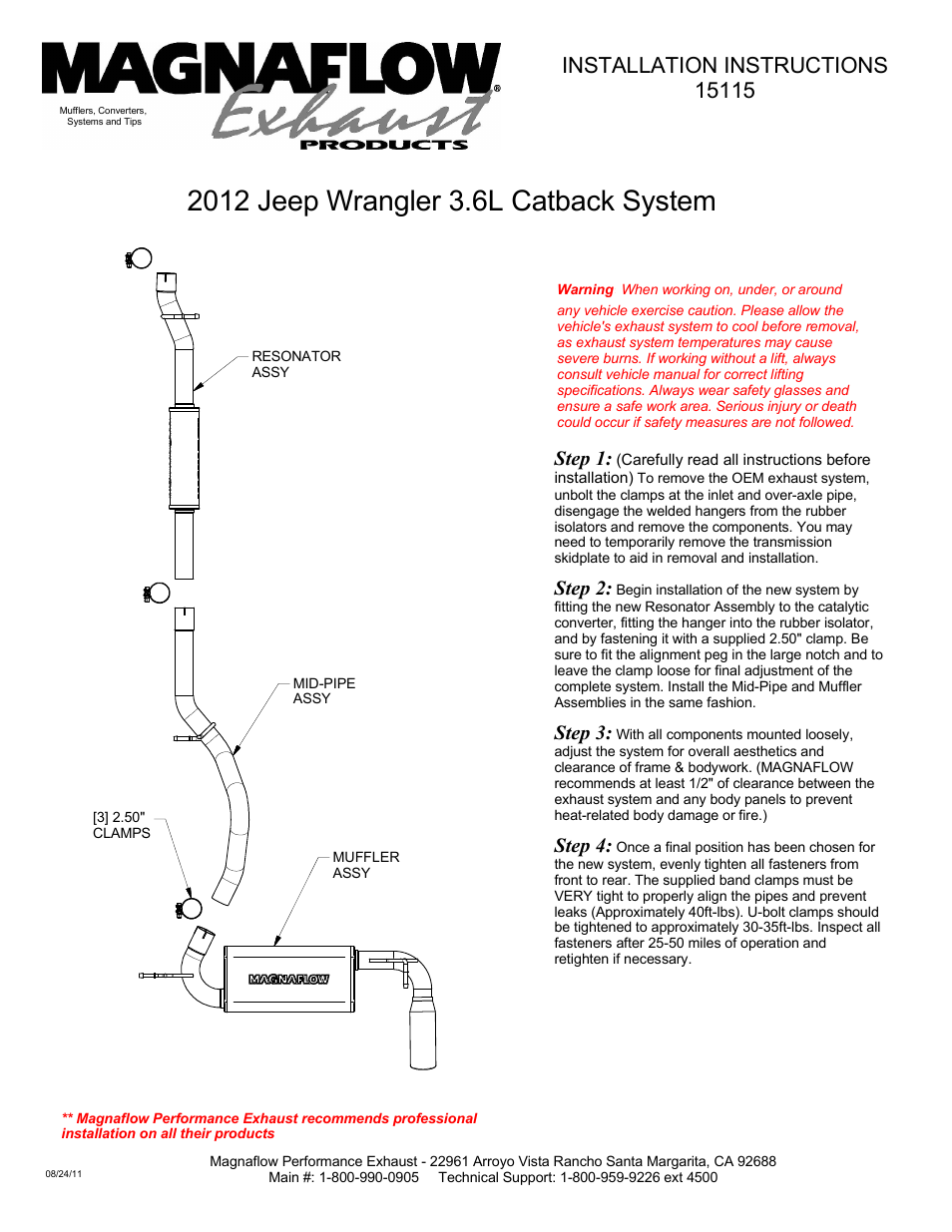 JEEP TRUCK WRANGLER JK Stainless Cat-Back System PERFORMANCE EXHAUST