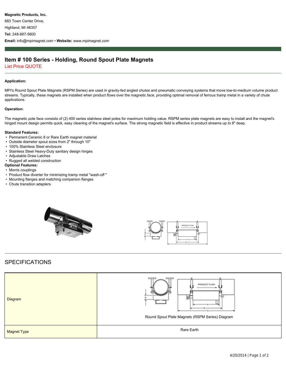 100 Series - Holding, Round Spout Plate Magnets