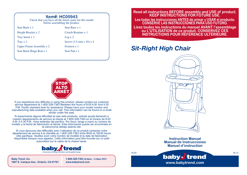 HC05943 - SIT-RIGHT HIGH CHAIR - CAMILLE