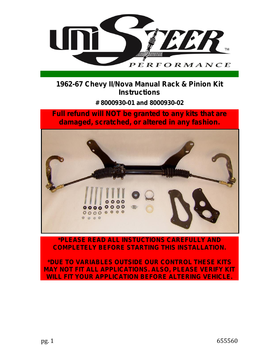 8000930-02  Chevy II Manual Rack & Pinion Kit 1962-67