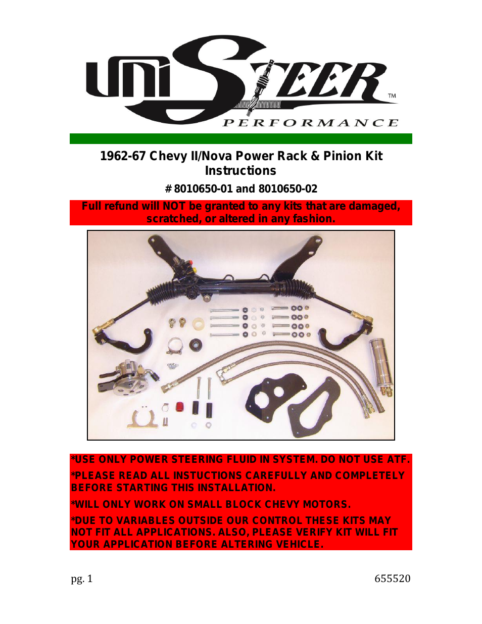 8010650-01 Chevy II/Nova Power Rack & Pinion Kit 1962-67
