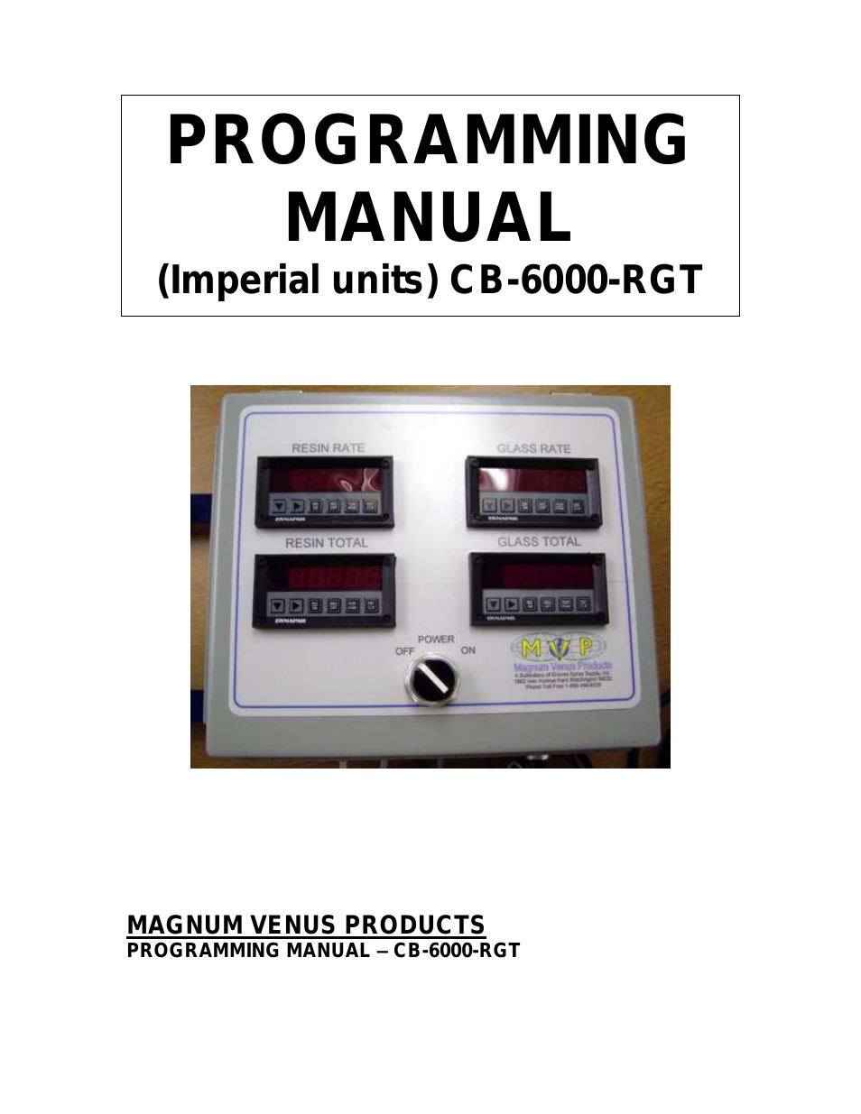 CB-6000-RGT Imperial units PROGRAMMING