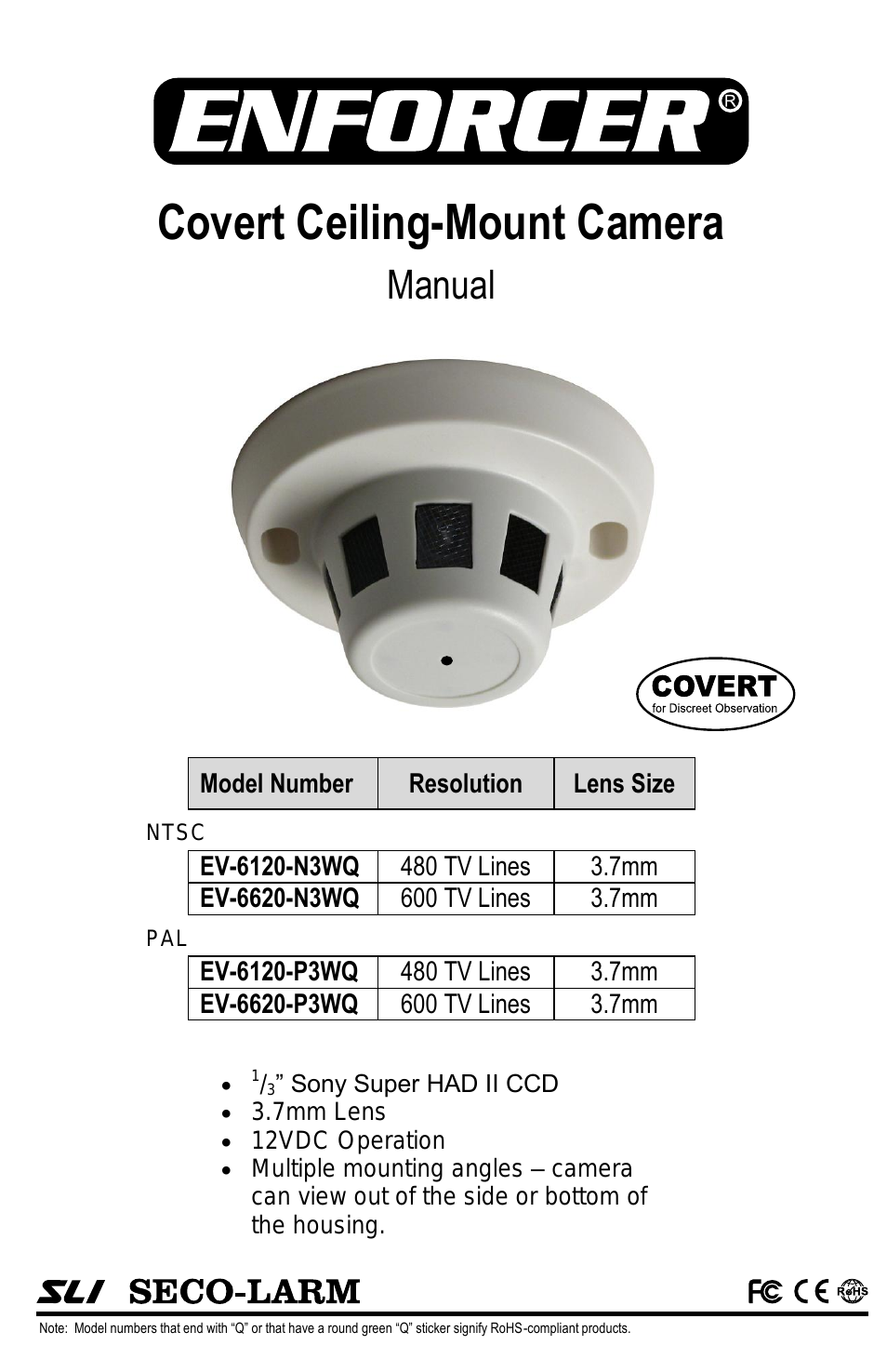 Covert Ceiling-Mount Camera EV-6120-N3WQ