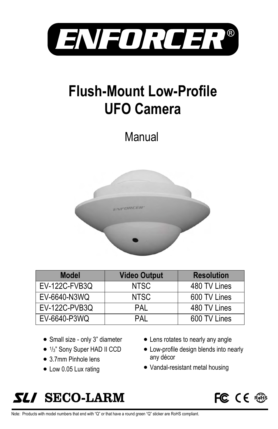 Flush-Mount Low-Profile UFO Camera EV-122C-PVB3Q