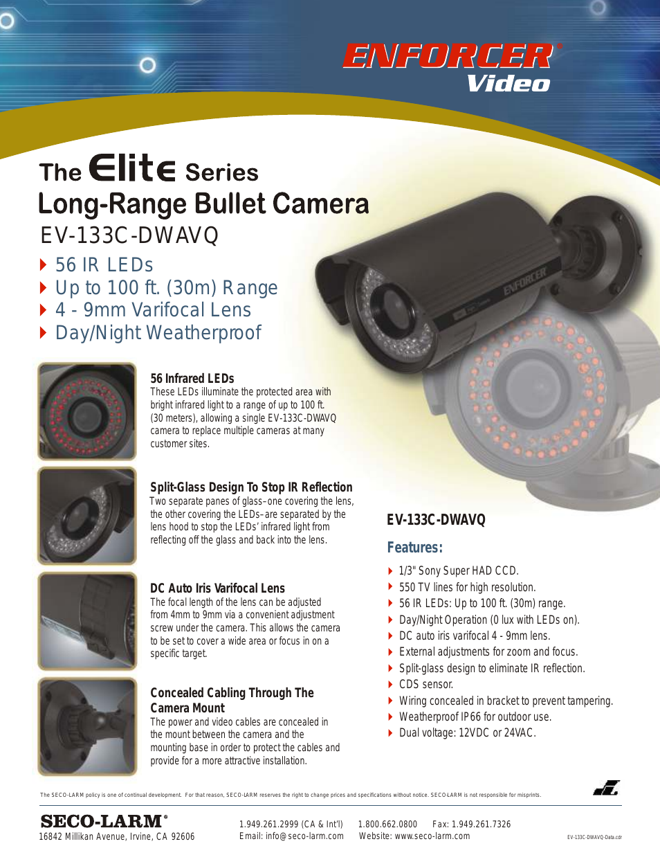 Hi-Res IR Bullet Camera EV-133C-DWAVQ